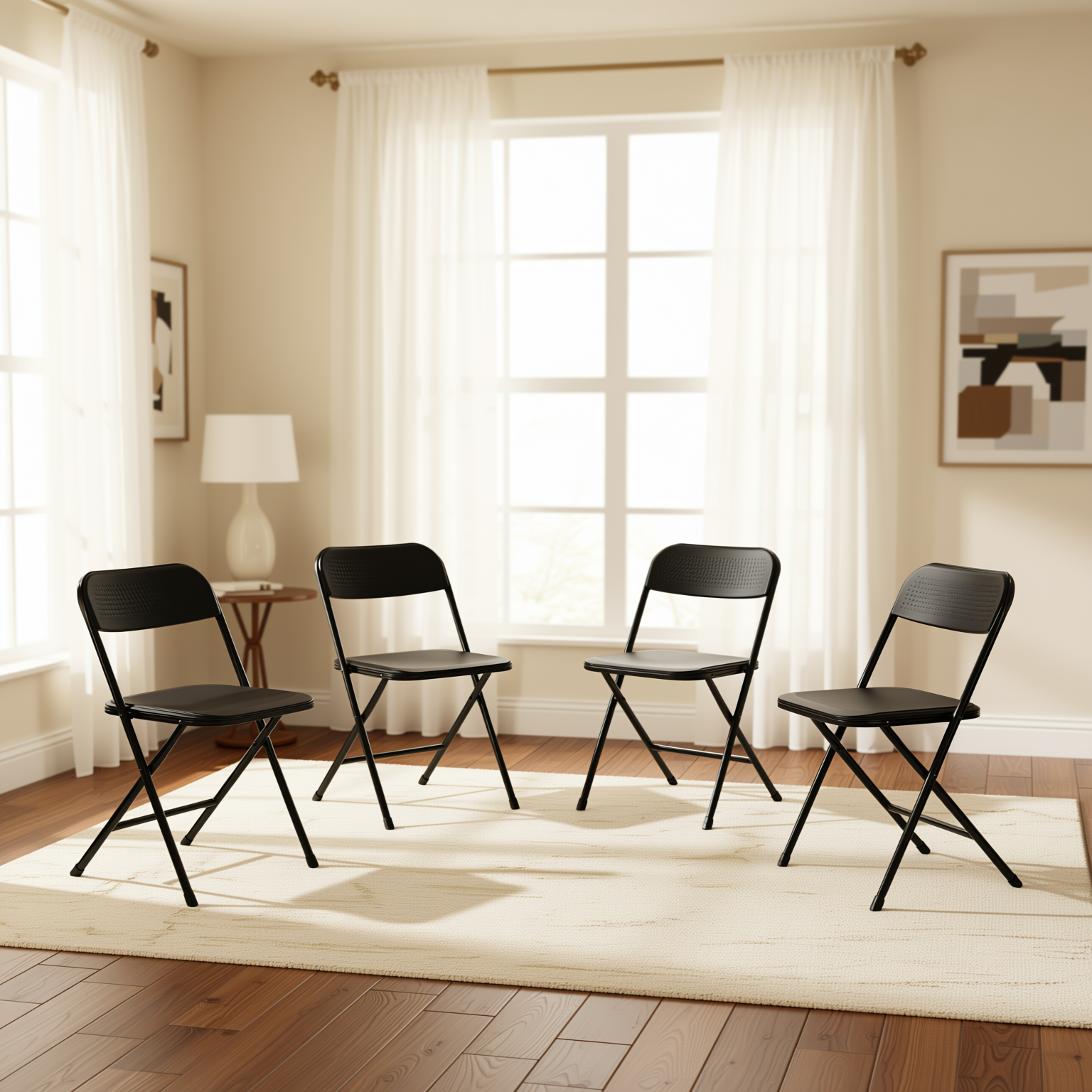 NOLA 4PC Folding Chair Set, Heavy Duty Steel Frame with High-Strength Plastic Seat in Black