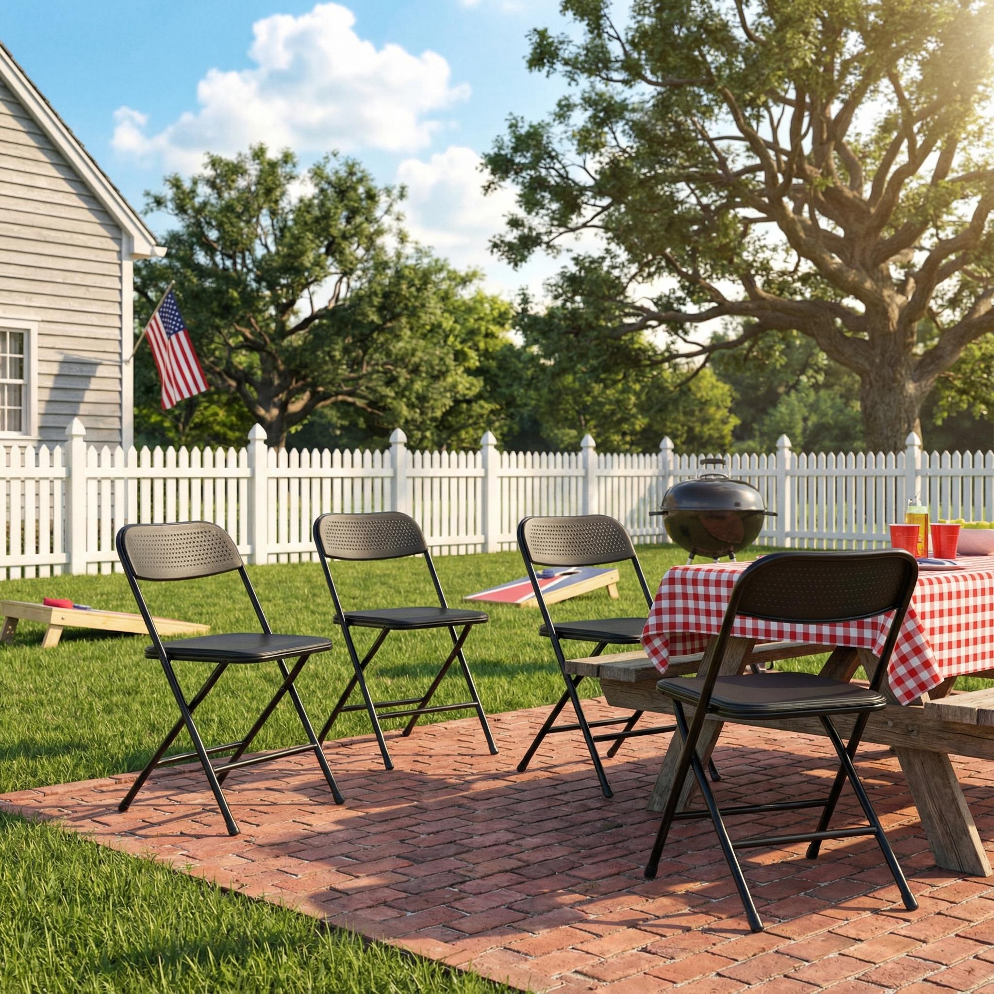 NOLA 4PC Folding Chair Set, Heavy Duty Steel Frame with High-Strength Plastic Seat in Black