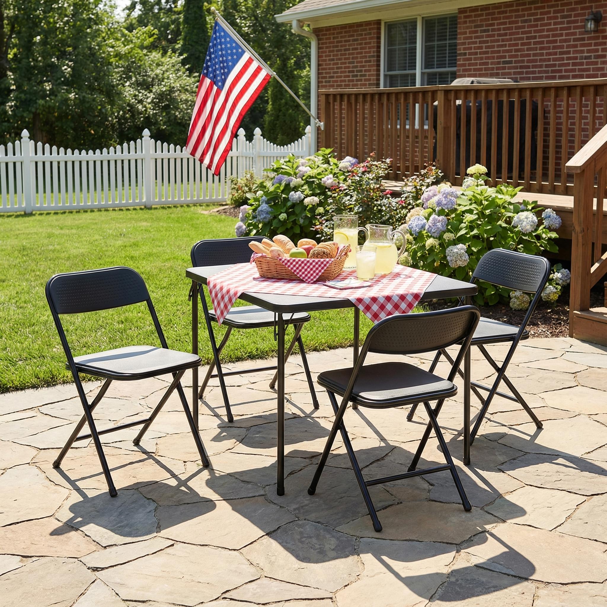NOLA 4PC Folding Chair Set, Heavy Duty Steel Frame with High-Strength Plastic Seat in Black