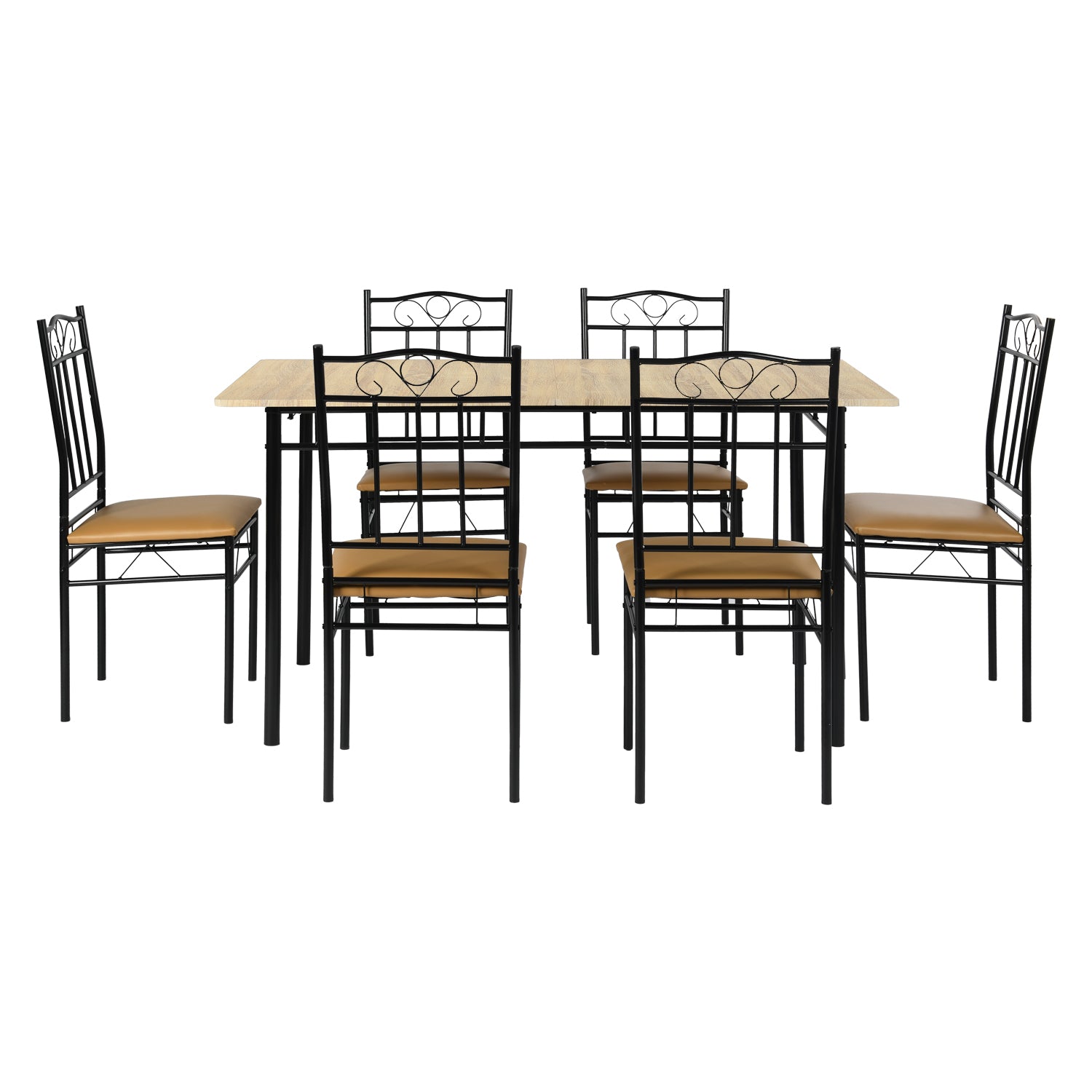 Homy Casa NORSEMAN Beech Dining Set 55.1" Table with 6 Chairs for Kitchen & Dining Room