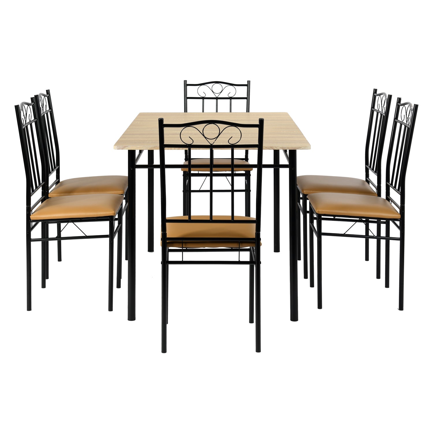 Homy Casa NORSEMAN Beech Dining Set 55.1" Table with 6 Chairs for Kitchen & Dining Room
