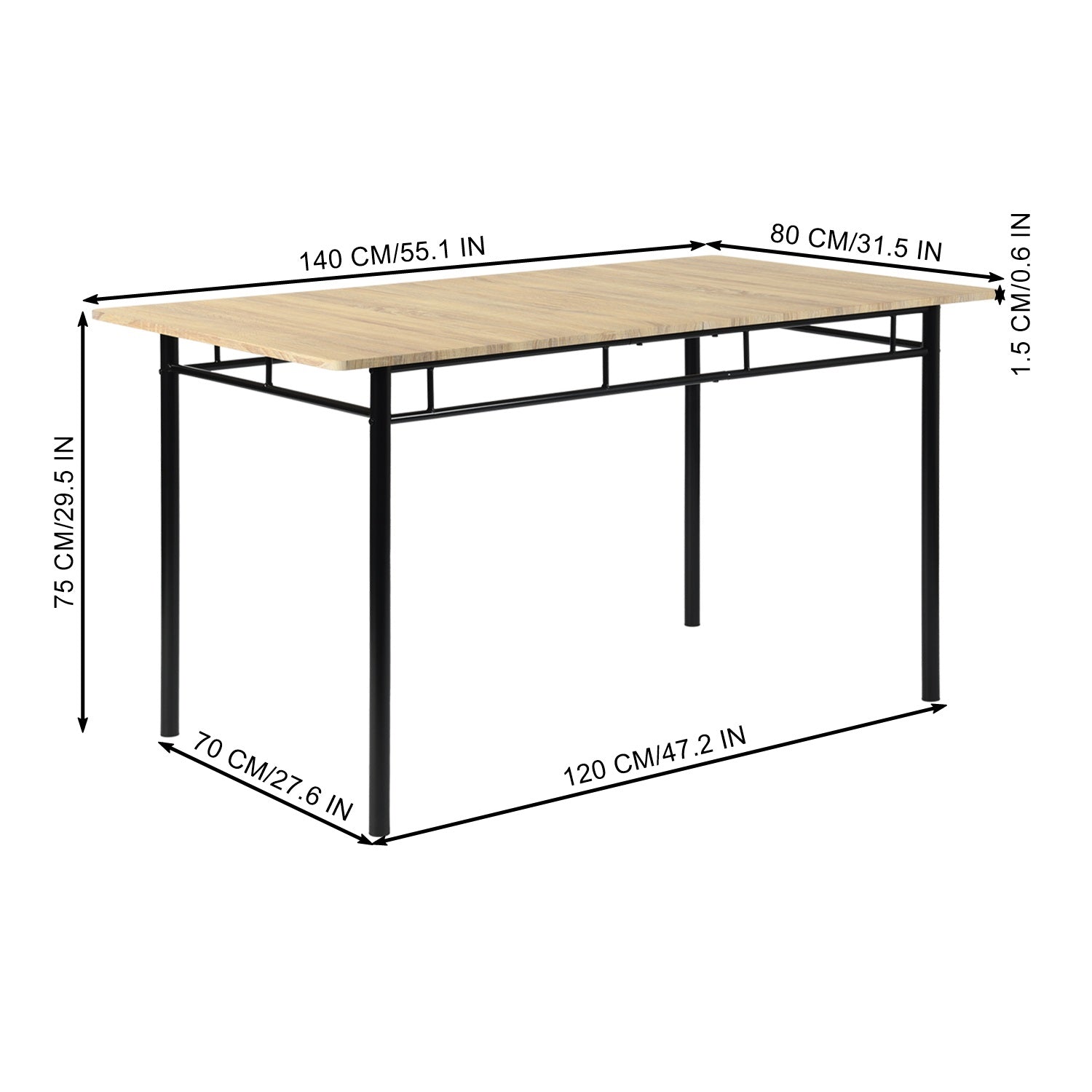 Homy Casa NORSEMAN Beech Dining Set 55.1" Table with 6 Chairs for Kitchen & Dining Room