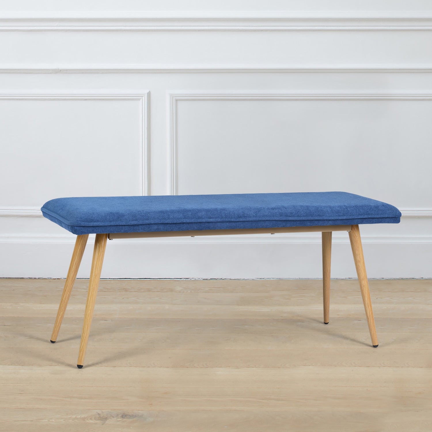 Homy Casa Nuhu Upholstered Bench with Oak Legs, Dark Blue,Open Box