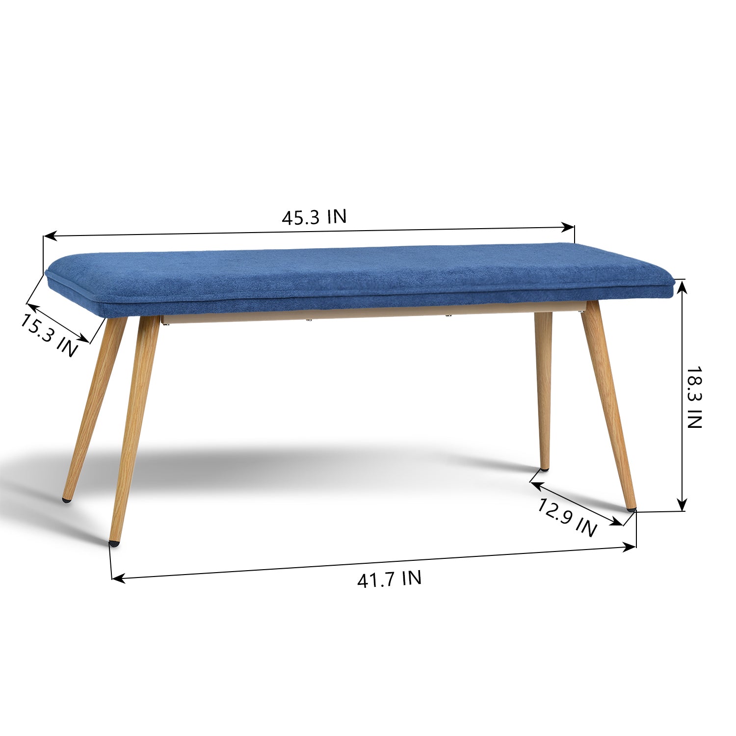 Homy Casa Nuhu Upholstered Bench with Oak Legs, Dark Blue,Open Box