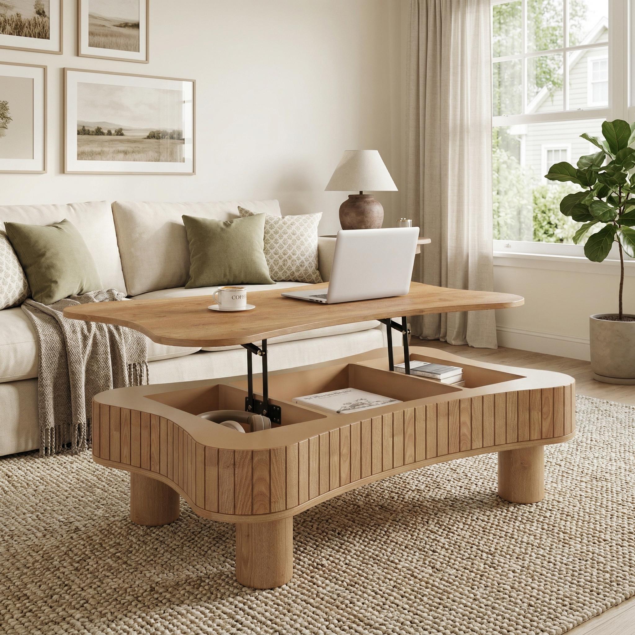 Nantes 42" Lift-Top Coffee Table with Hidden Storage and Fluted Base