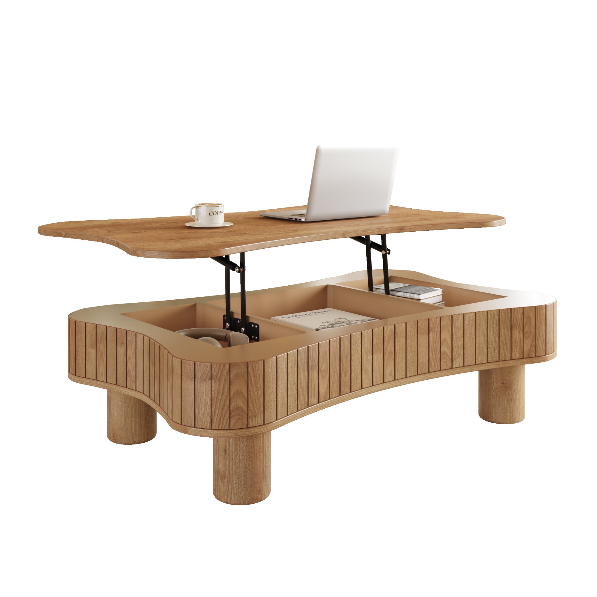 Nantes 42" Lift-Top Coffee Table with Hidden Storage and Fluted Base