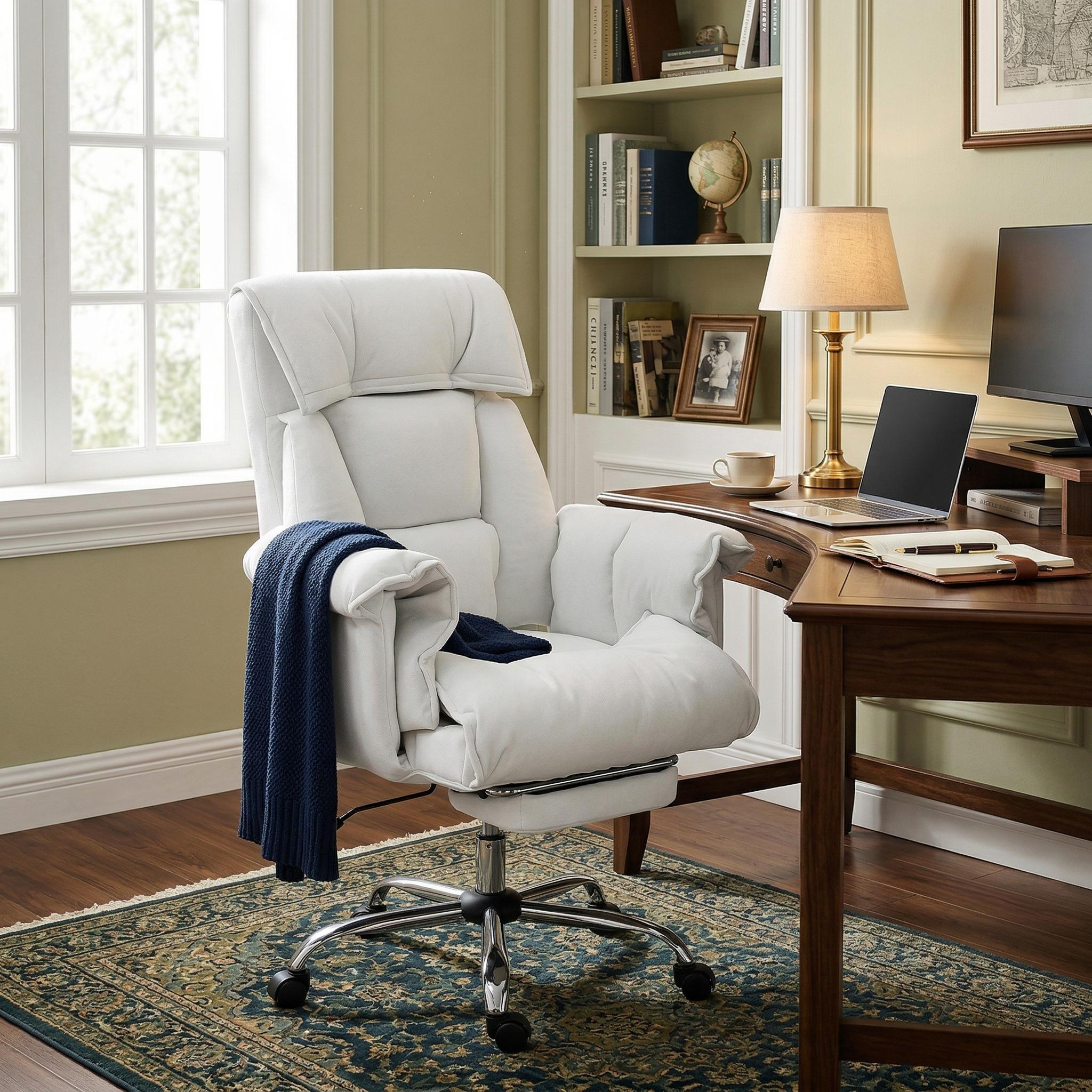 Navor Upholstered Reclining Office Chair with Retractable Footrest