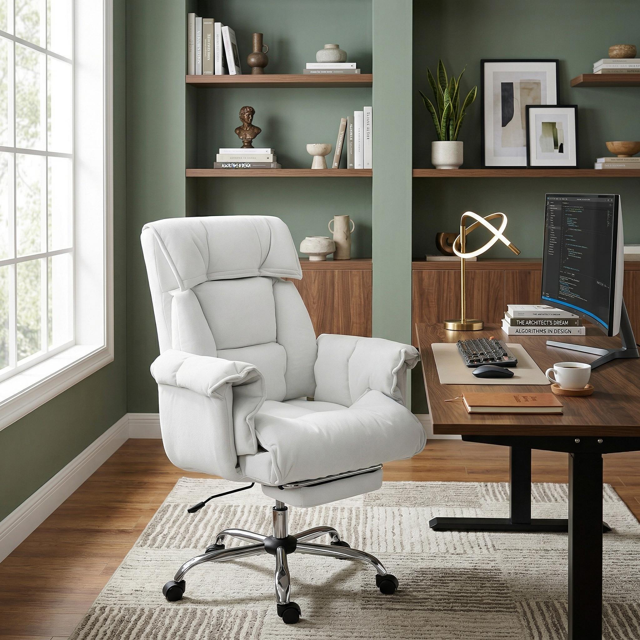 Navor Upholstered Reclining Office Chair with Retractable Footrest