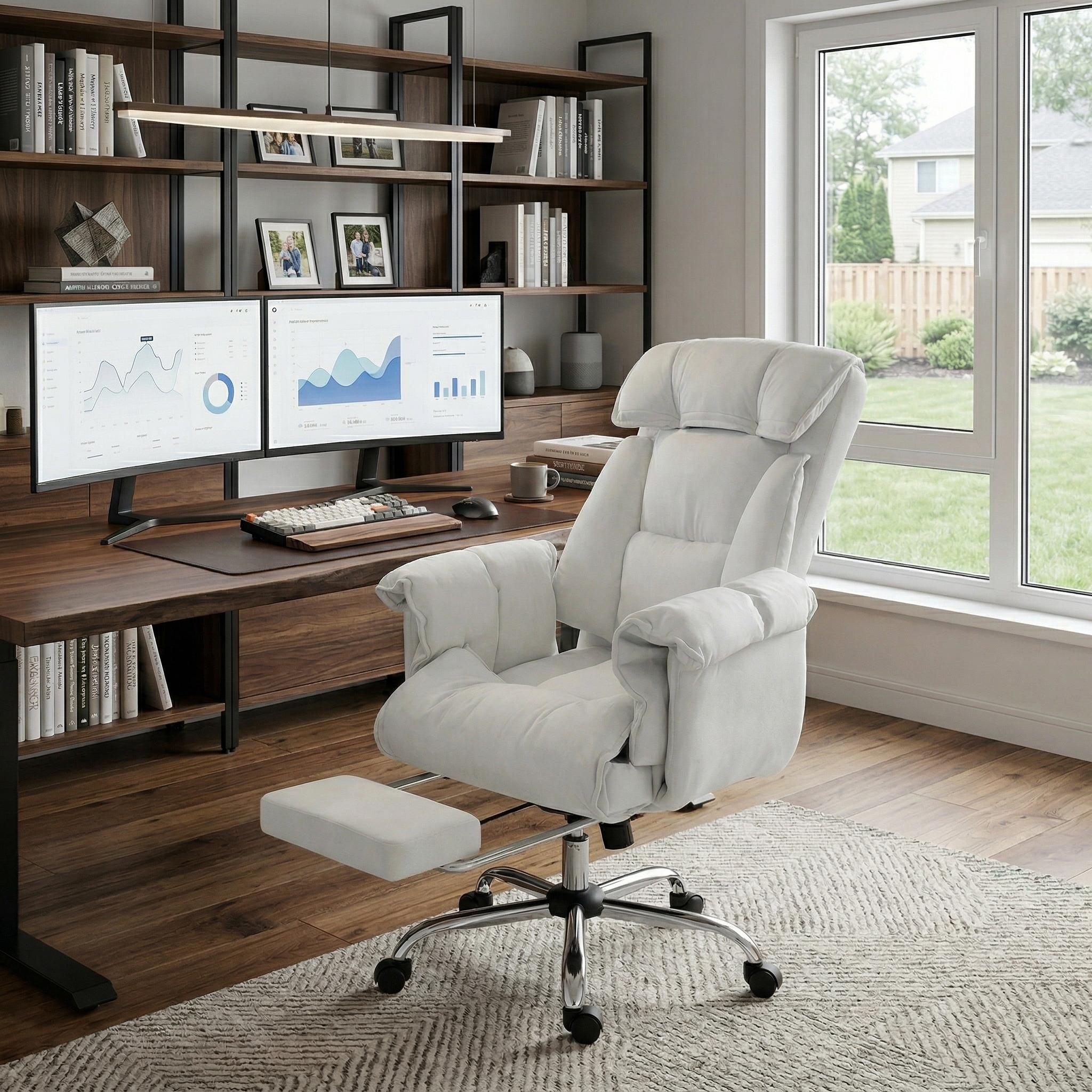 Navor Upholstered Reclining Office Chair with Retractable Footrest