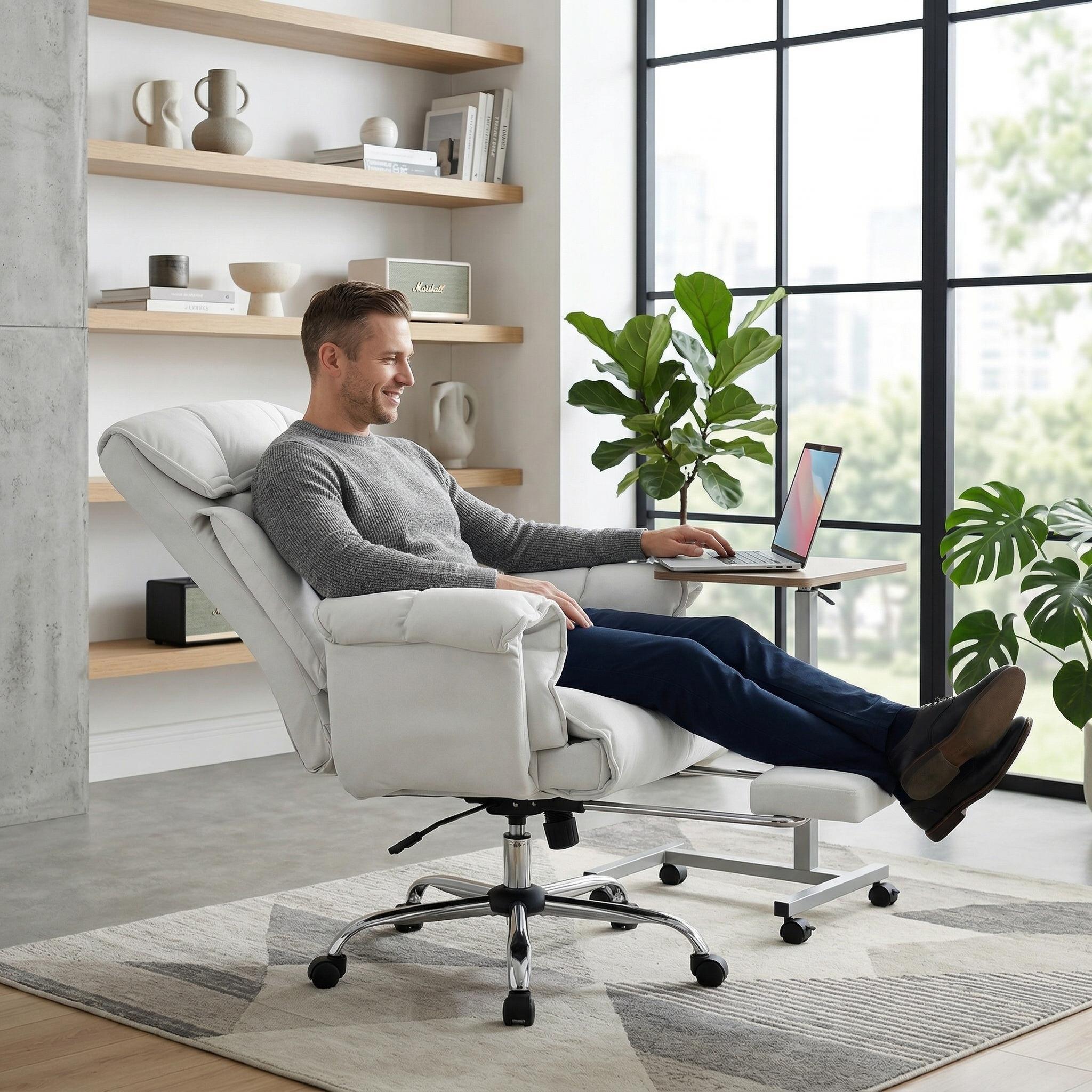 Navor Upholstered Reclining Office Chair with Retractable Footrest