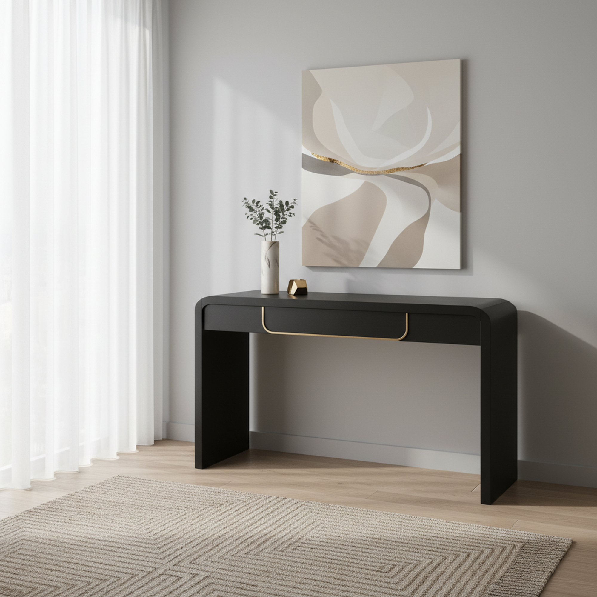 Noirvale Modern Wooden Console Table with Storage Drawer, Black