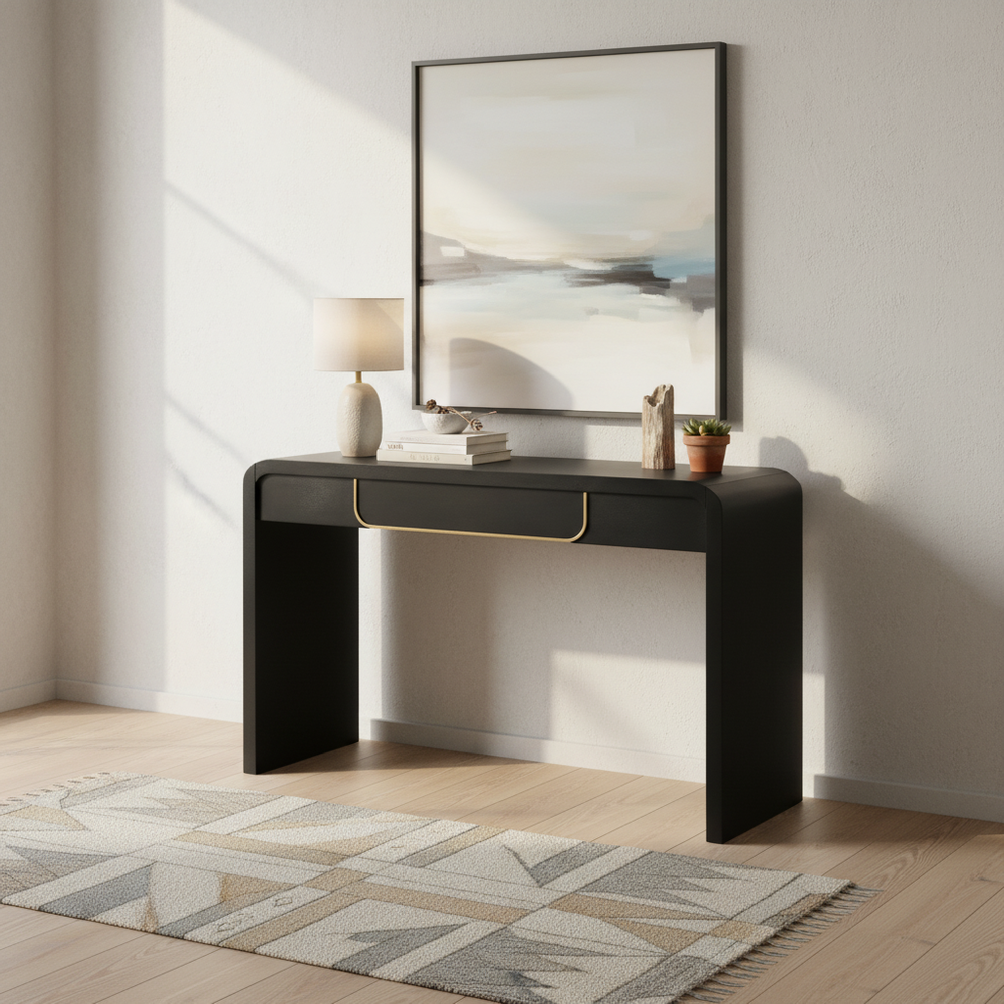Noirvale Modern Wooden Console Table with Storage Drawer, Black