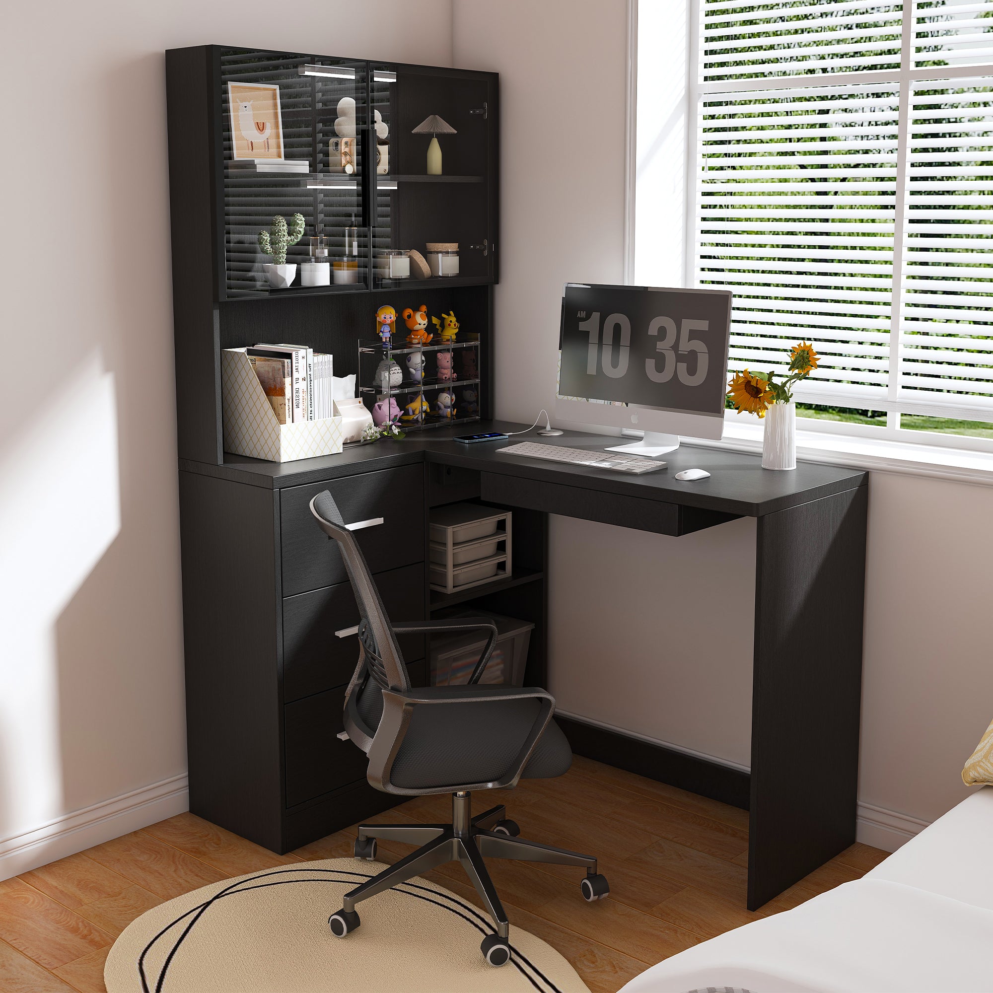 Nord 55" L-Shaped Computer Desk with Glass Cabinets