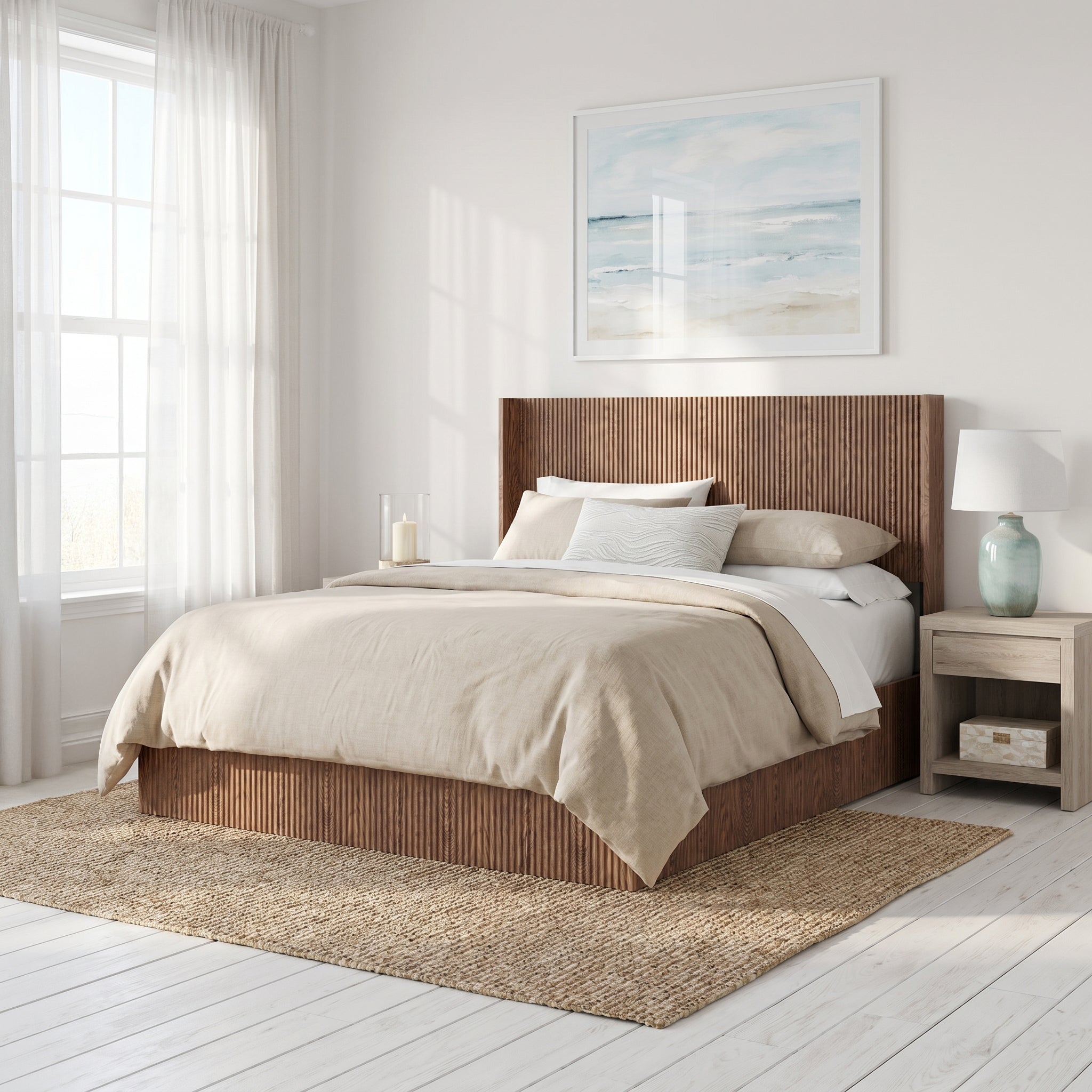 Noria Wood King Lift-Up Storage Bed with Fluted Headboard