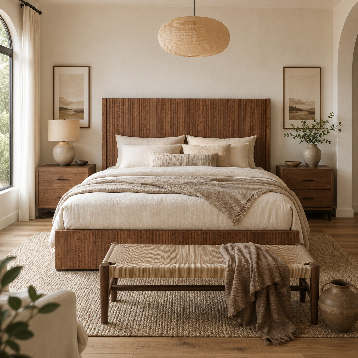 Noria Wood King Lift-Up Storage Bed with Fluted Headboard