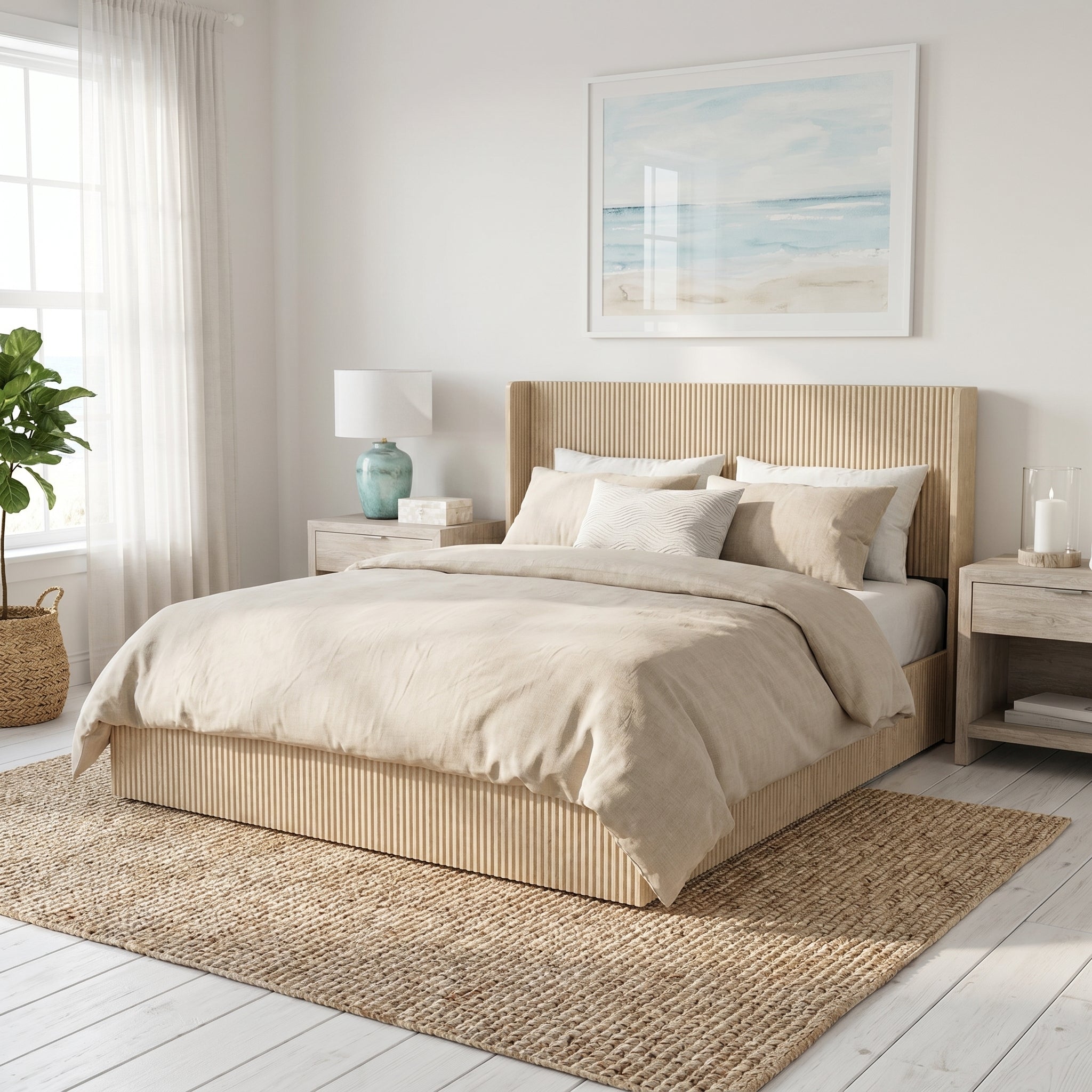Noria Wood King Lift-Up Storage Bed with Fluted Headboard