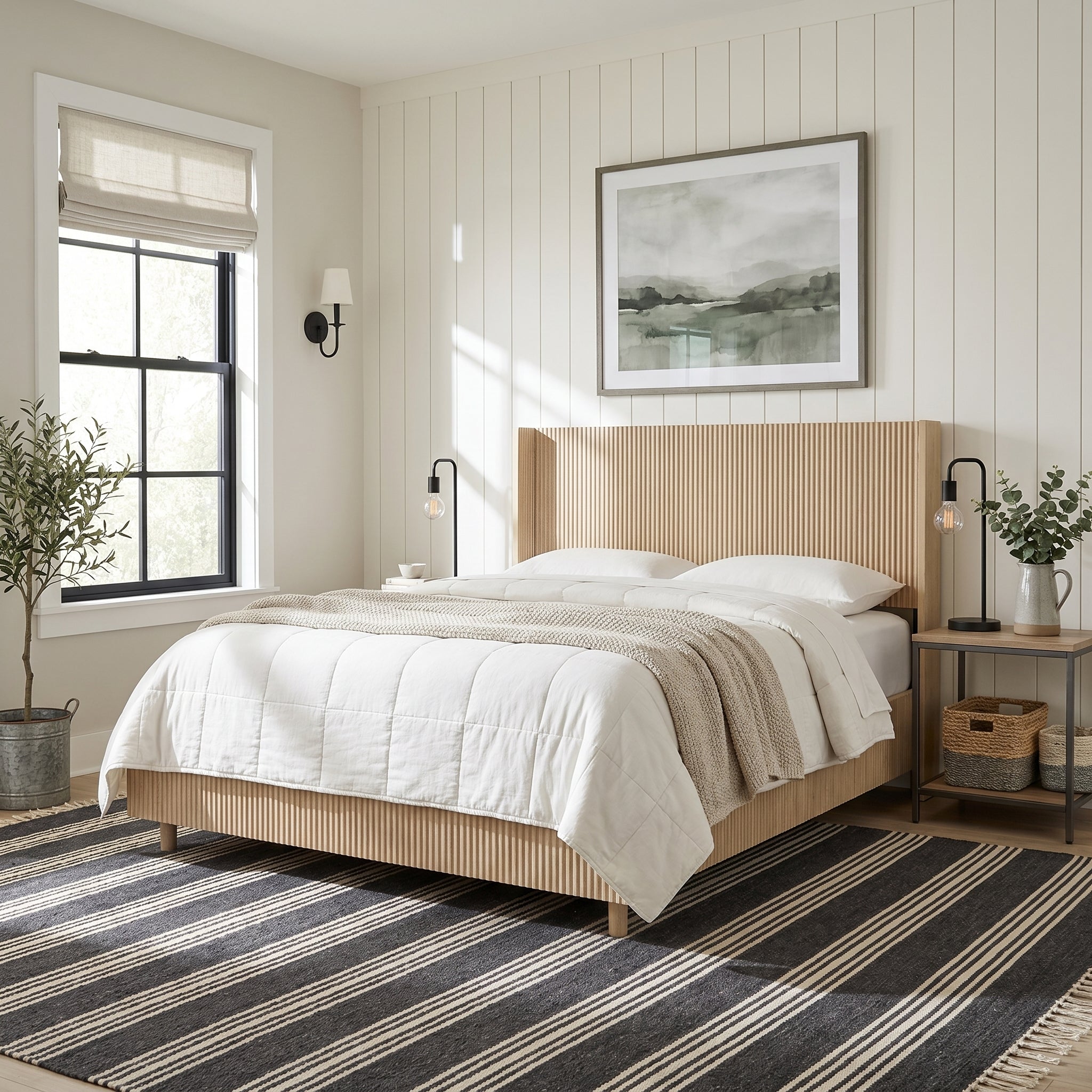 Noria Wood King Lift-Up Storage Bed with Fluted Headboard