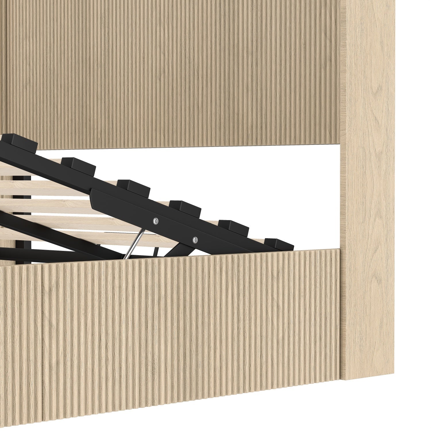 Noria Wood Queen Lift-Up Storage Bed with Fluted Headboard