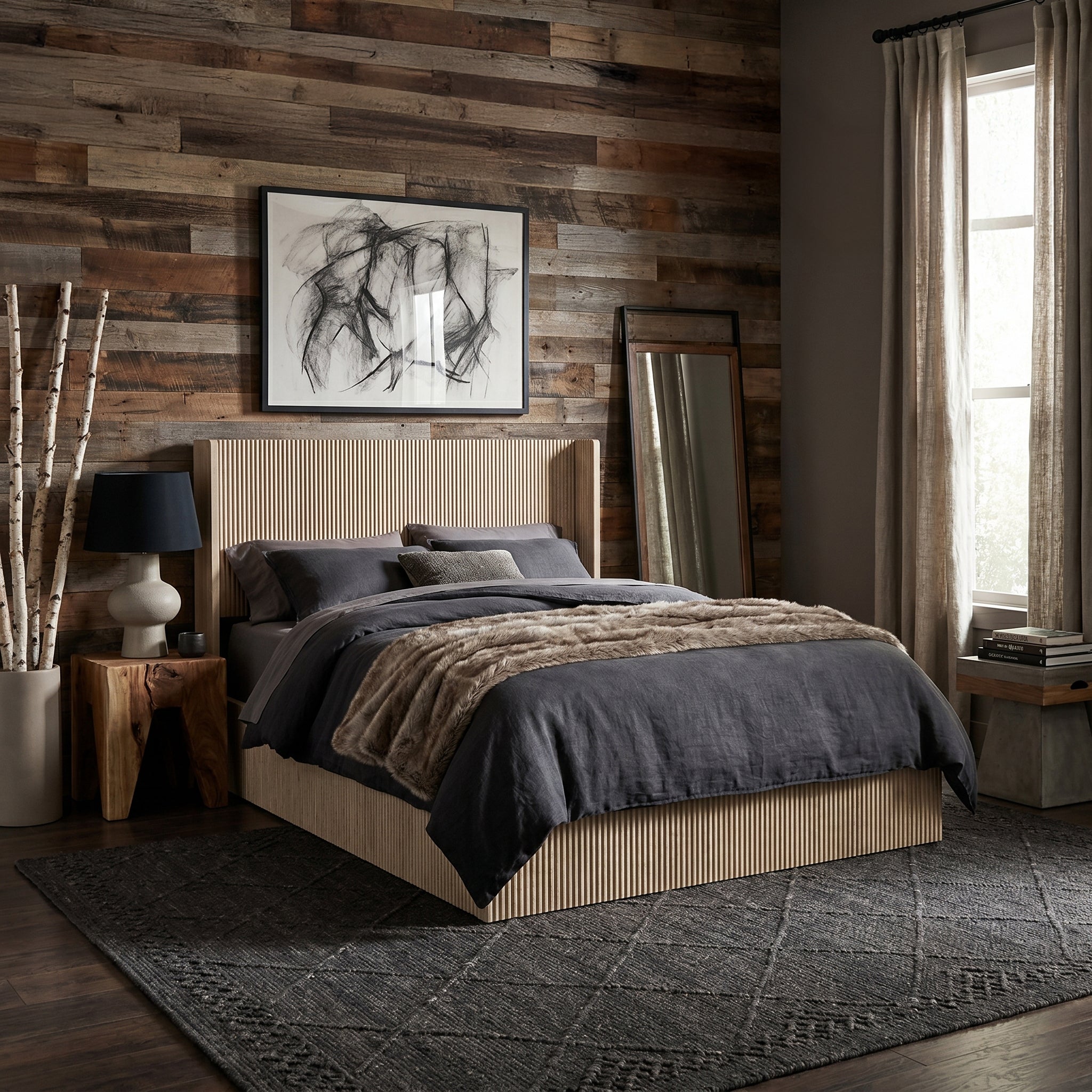 Noria Wood Queen Lift-Up Storage Bed with Fluted Headboard