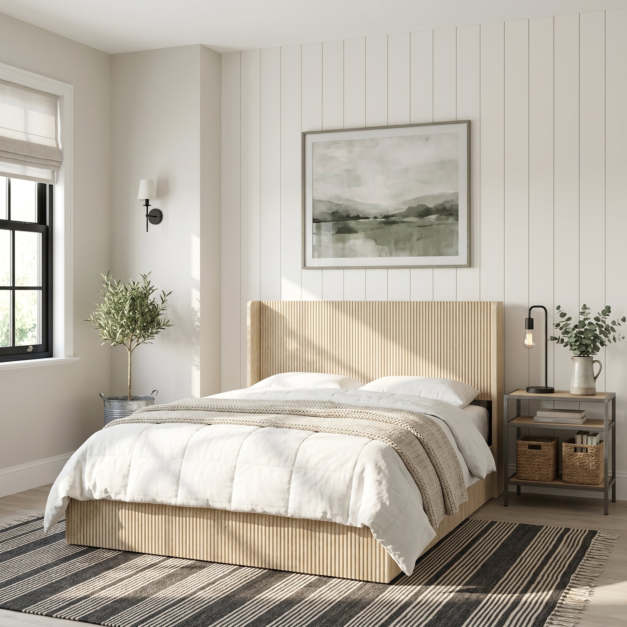 Noria Wood Queen Lift-Up Storage Bed with Fluted Headboard