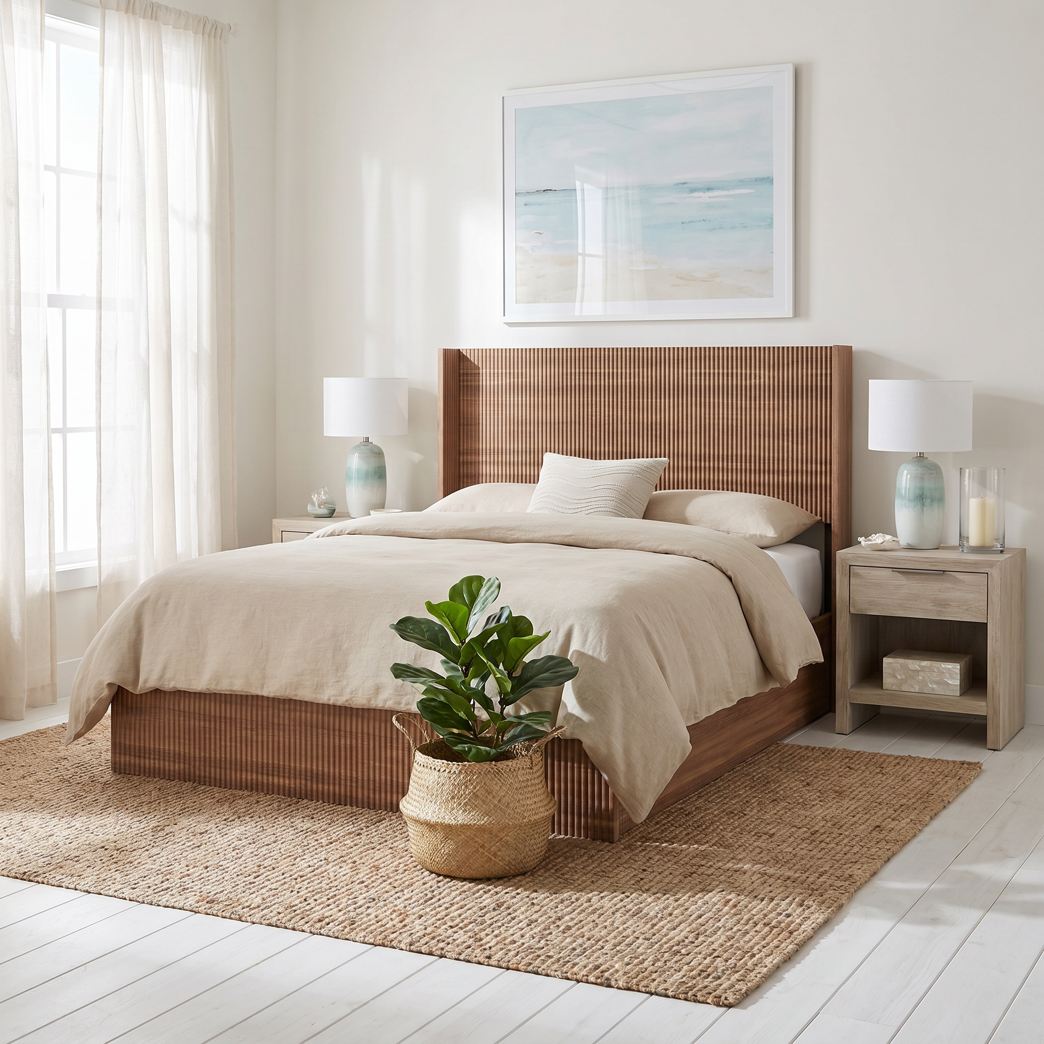 Noria Wood Queen Lift-Up Storage Bed with Fluted Headboard