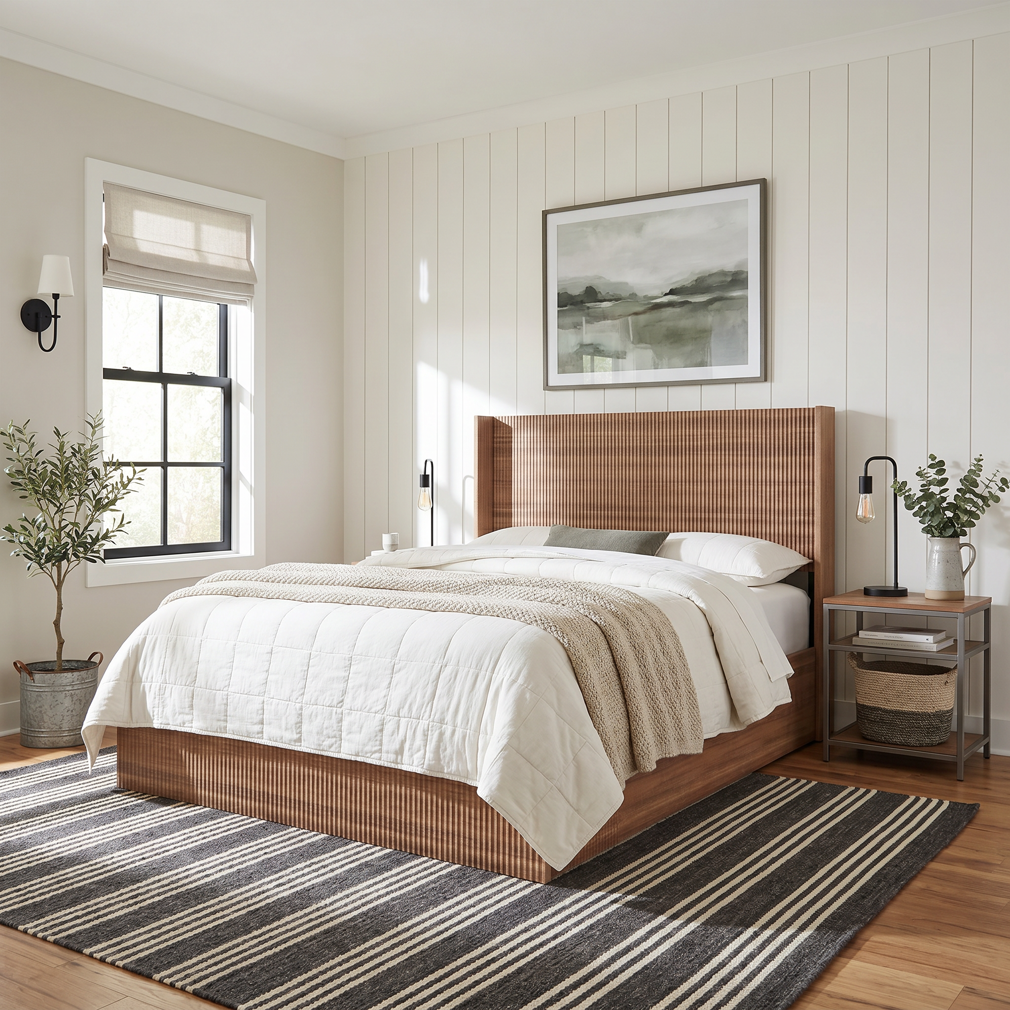 Noria Wood Queen Lift-Up Storage Bed with Fluted Headboard