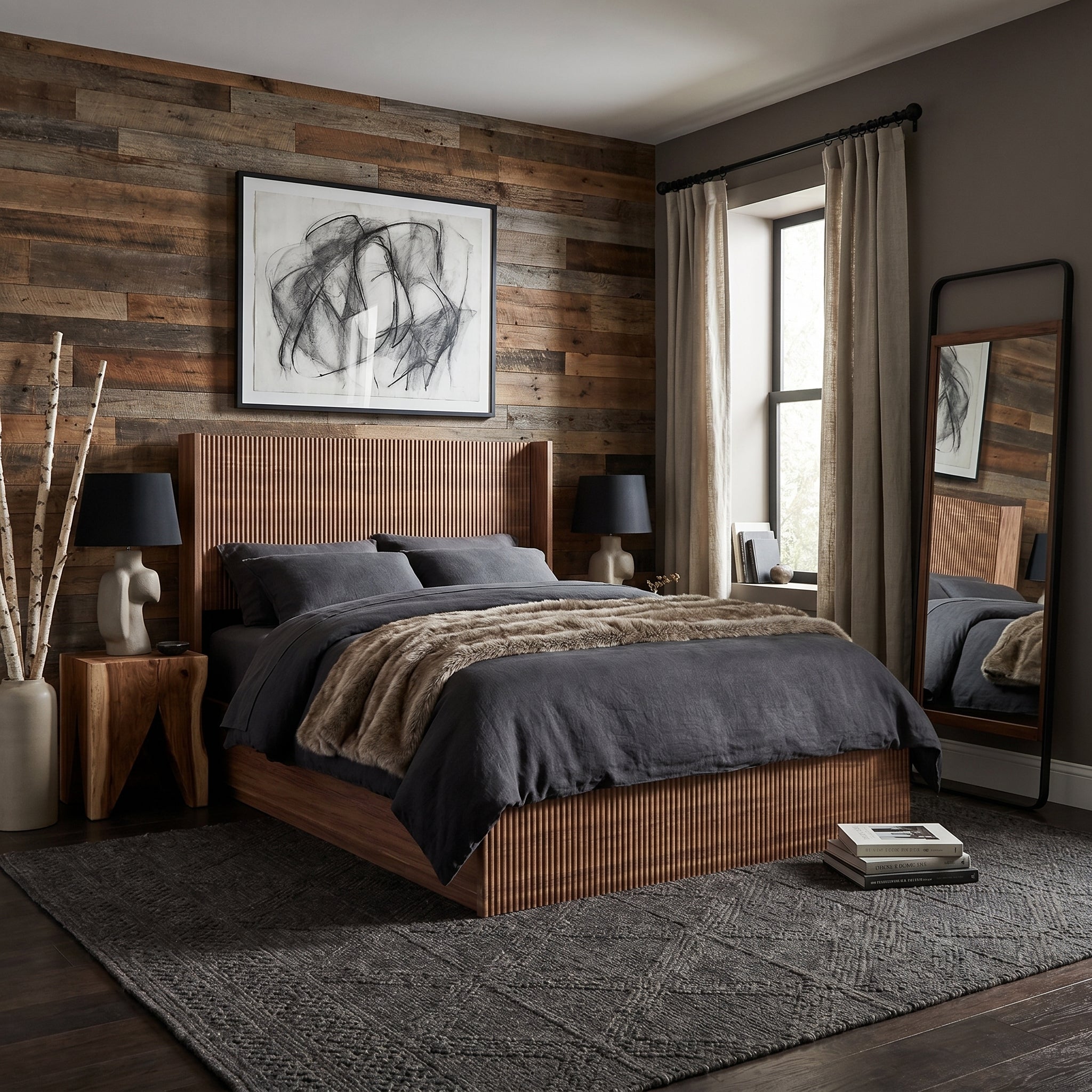 Noria Wood Queen Lift-Up Storage Bed with Fluted Headboard
