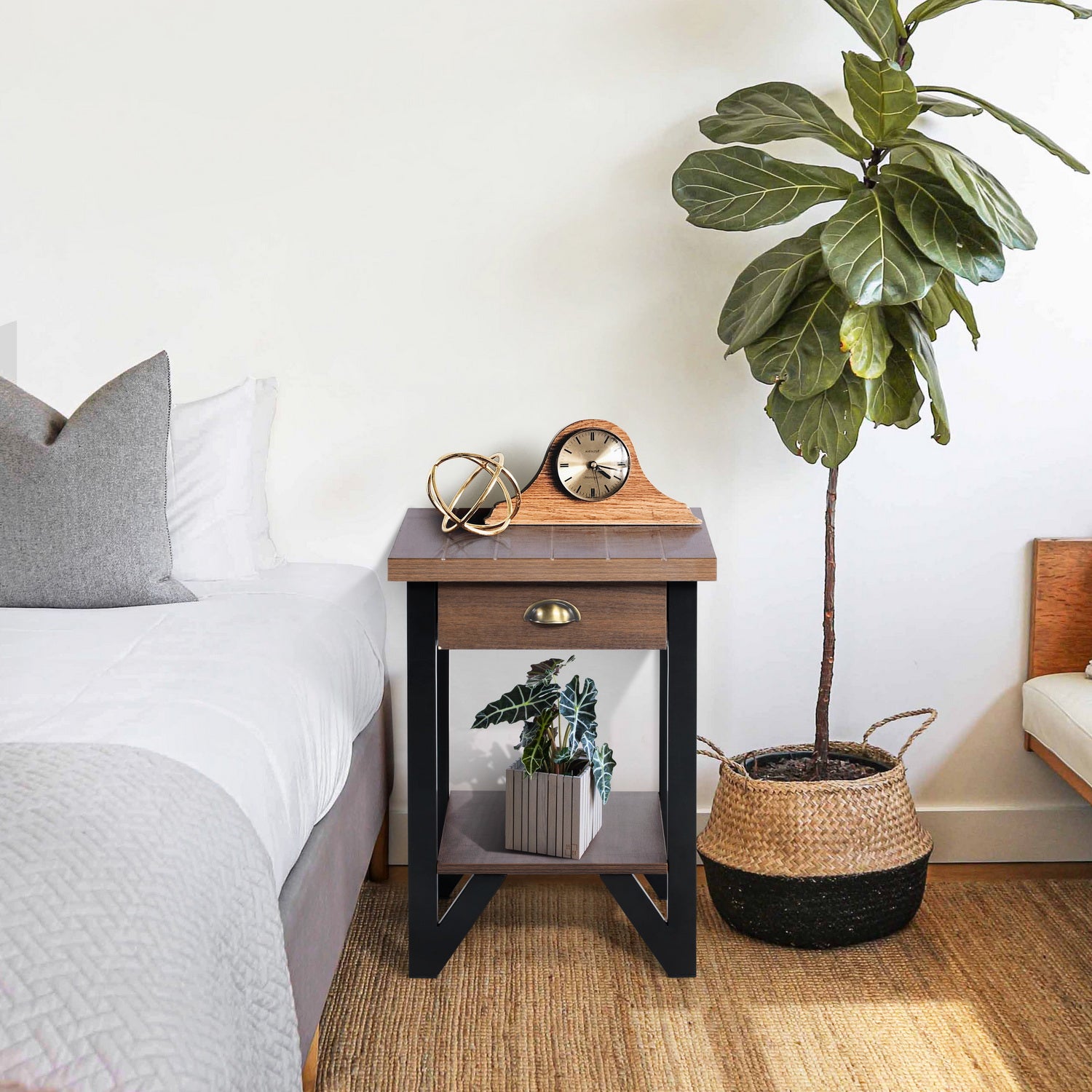 Homy Casa OFORI Night Stand Modern Bedside Table for Bedroom Storage Open Box