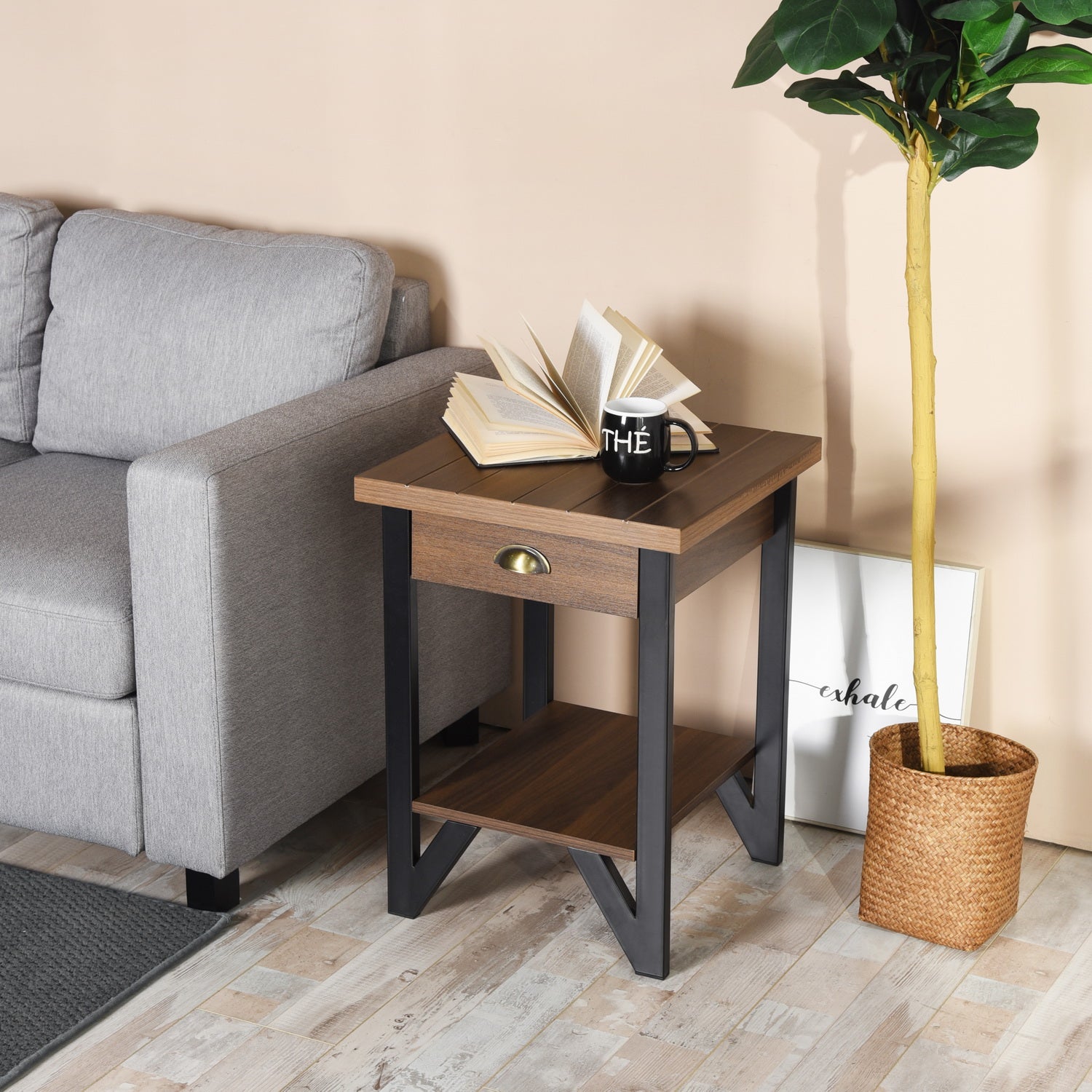 Homy Casa OFORI Night Stand Modern Bedside Table for Bedroom Storage Open Box