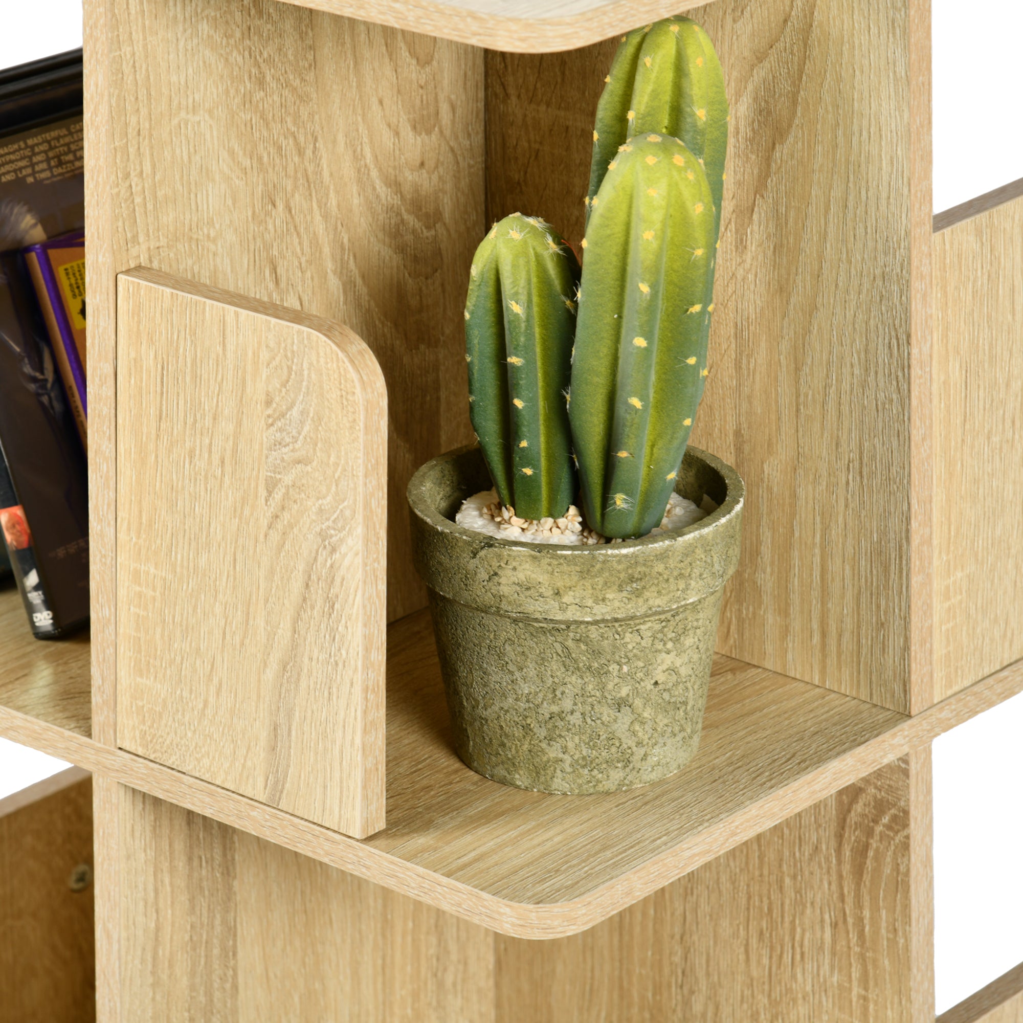 Homy Casa OLIVA 4-Tire Oak Rotating Bookstand Shelf for Storage and Display