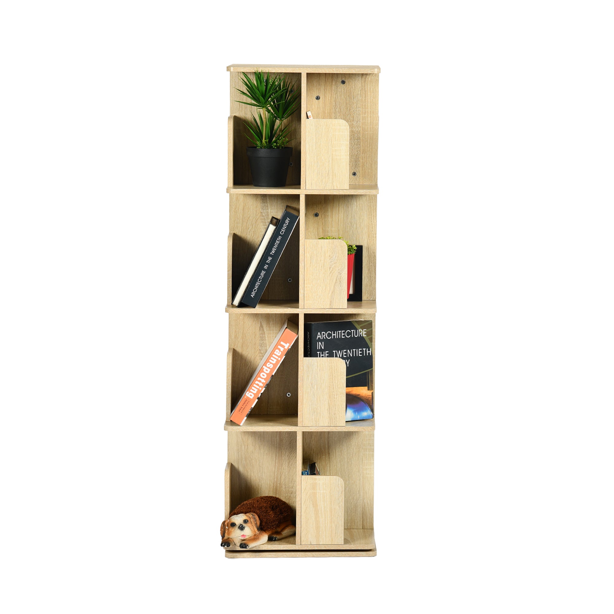 Homy Casa OLIVA 4-Tire Oak Rotating Bookstand Shelf for Storage and Display