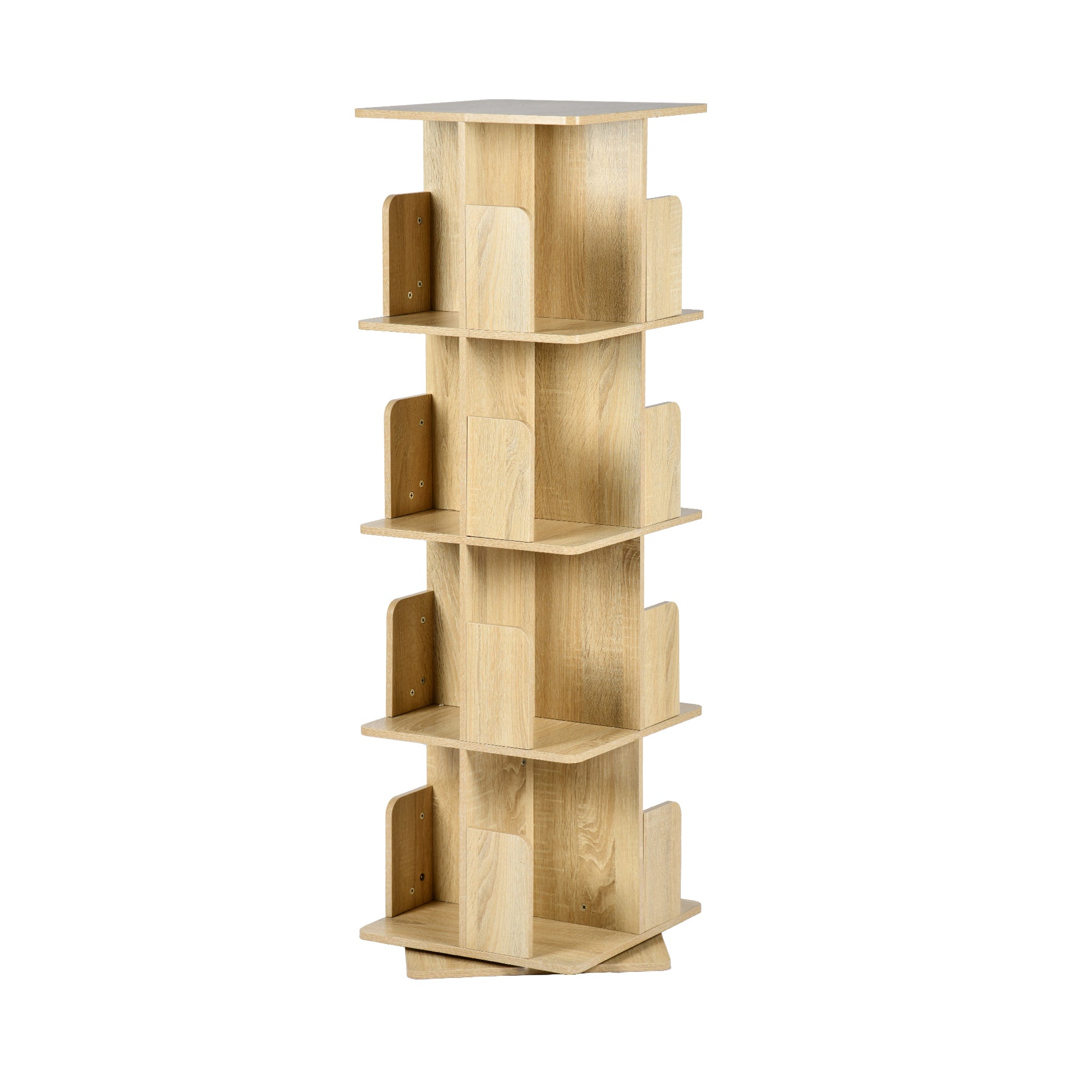OLIVA 4-Tire Oak Rotating Bookshelf for Storage and Display