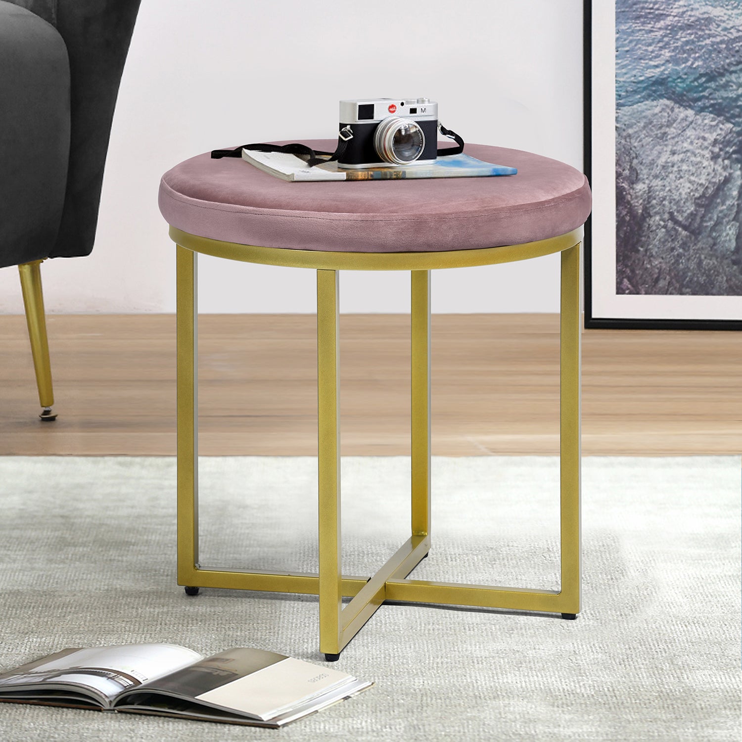 Homy Casa OMARI BLUSH Ottoman Versatile Seating and Footrest Open Box