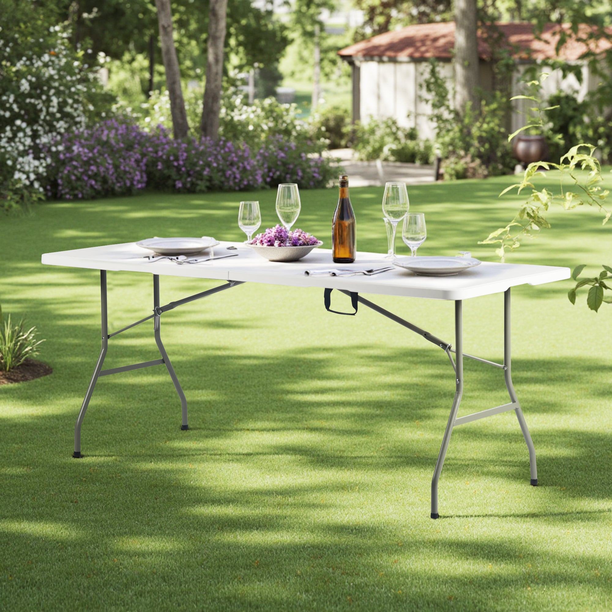 OUKAL 6 Foot Folding Outdoor Dining Table Portable HDPE White