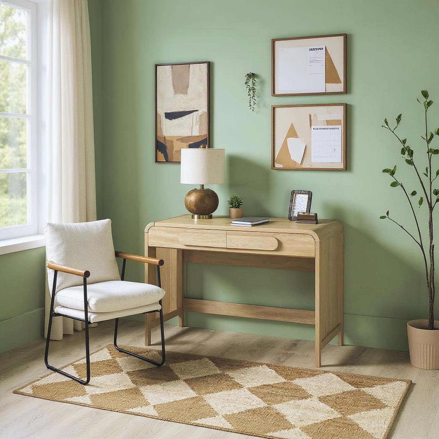 Odense Curved Wooden Desk with Drawers