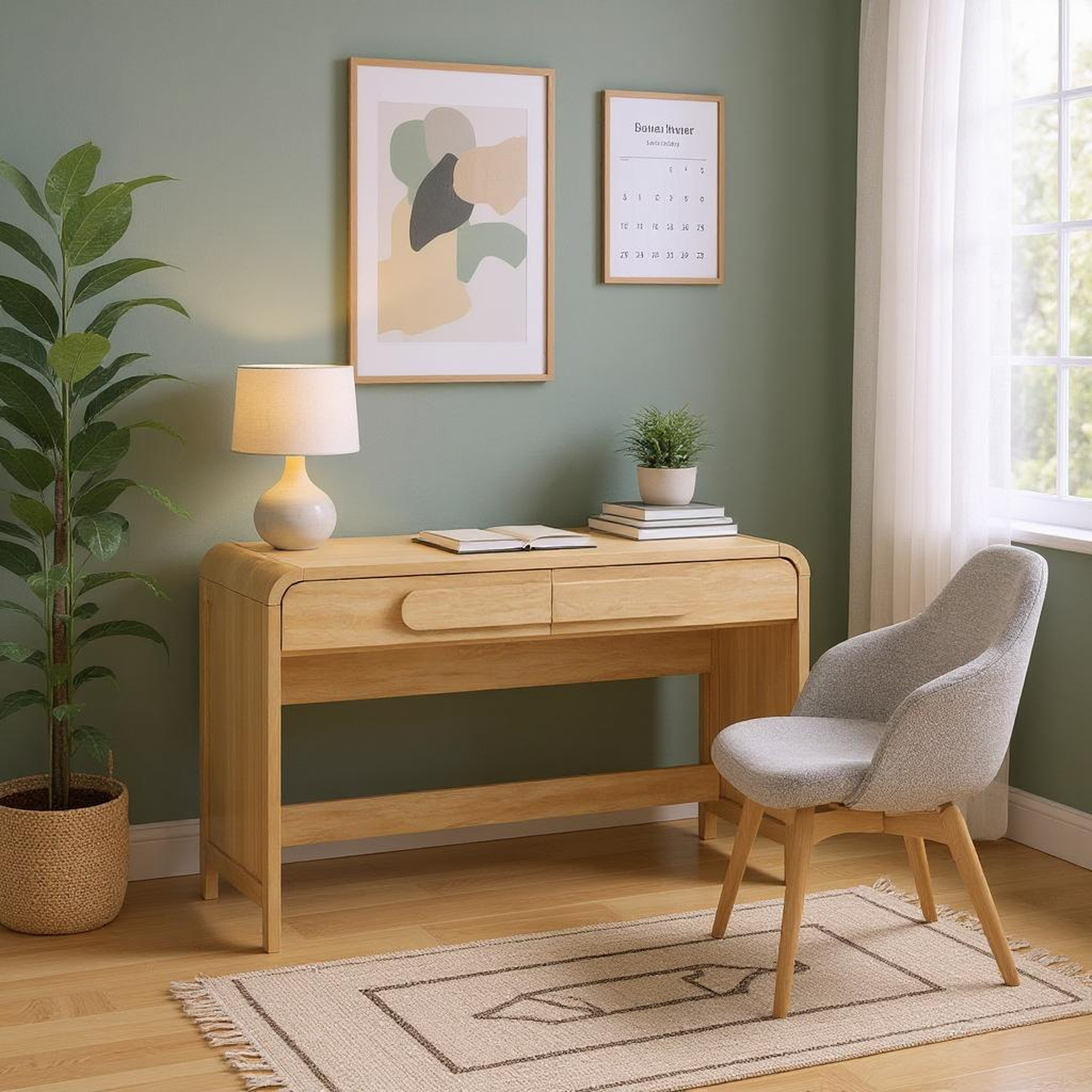 Odense Curved Wooden Desk with Drawers