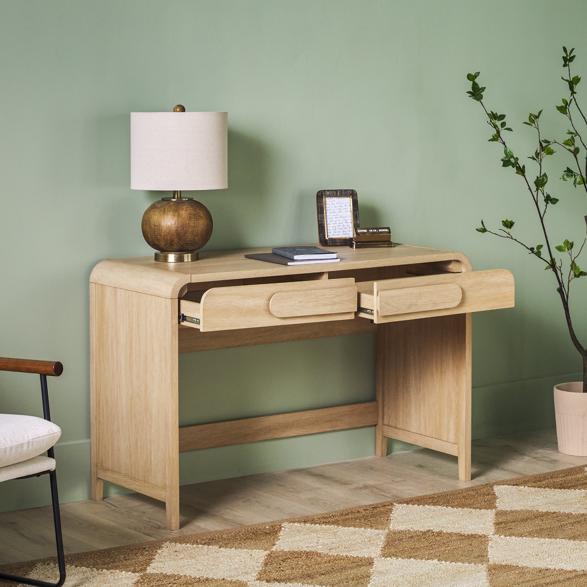 Odense Curved Wooden Desk with Drawers