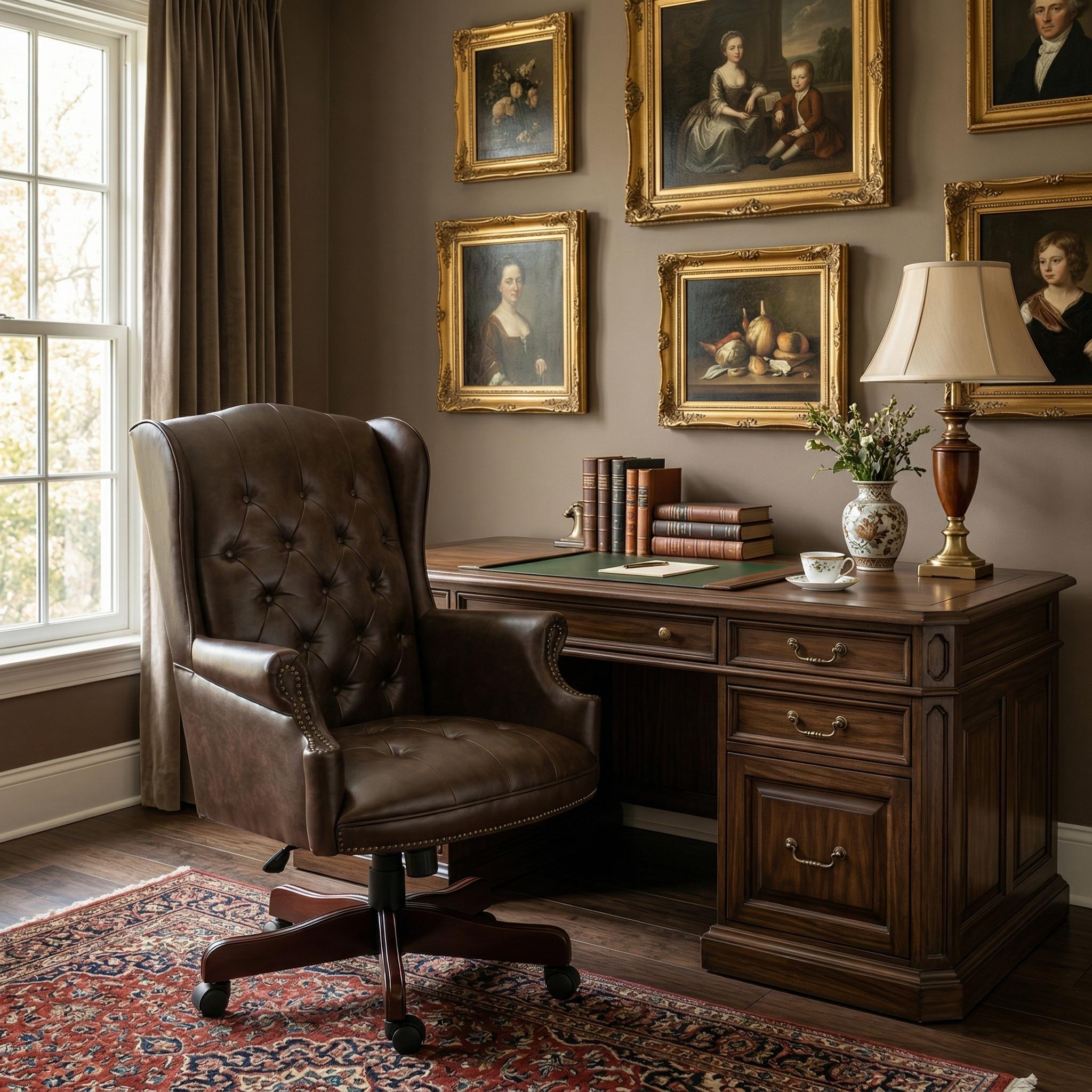 Orin Wingback Executive Office Chair with Tufted Leather