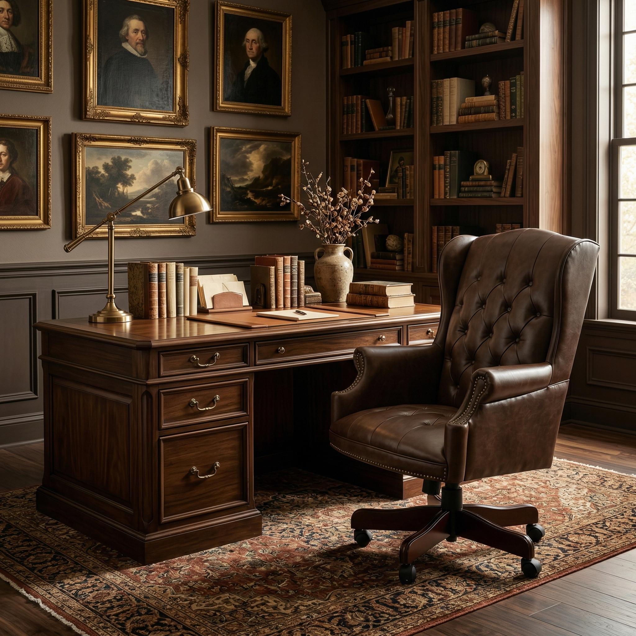 Orin Wingback Executive Office Chair with Tufted Leather