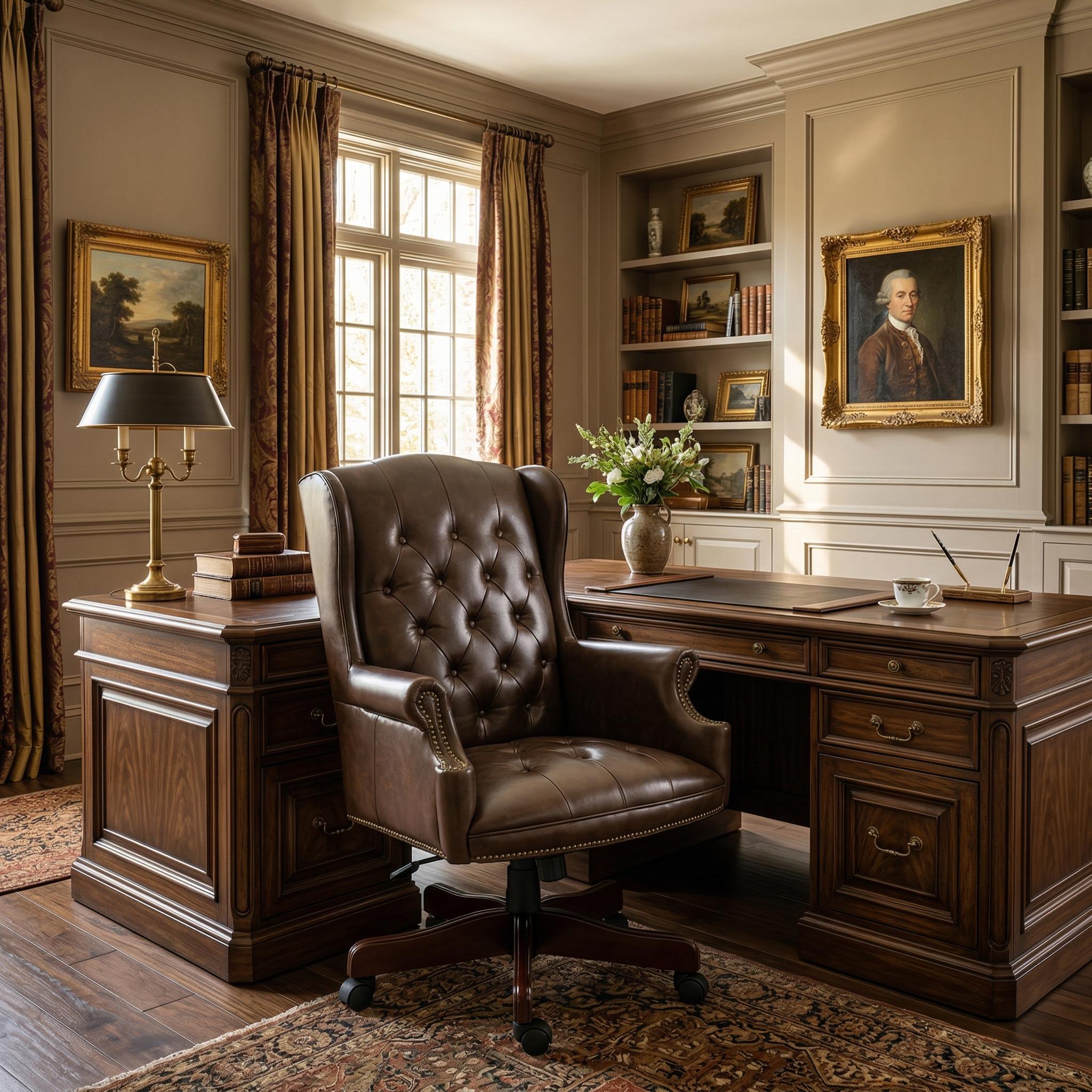 Orin Wingback Executive Office Chair with Tufted Leather