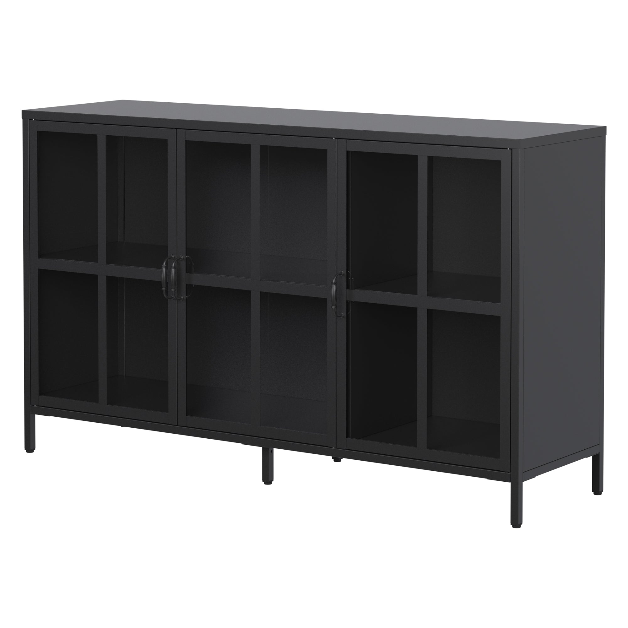 Andes Glass Doors Sideboard Storage Cabinet, Black