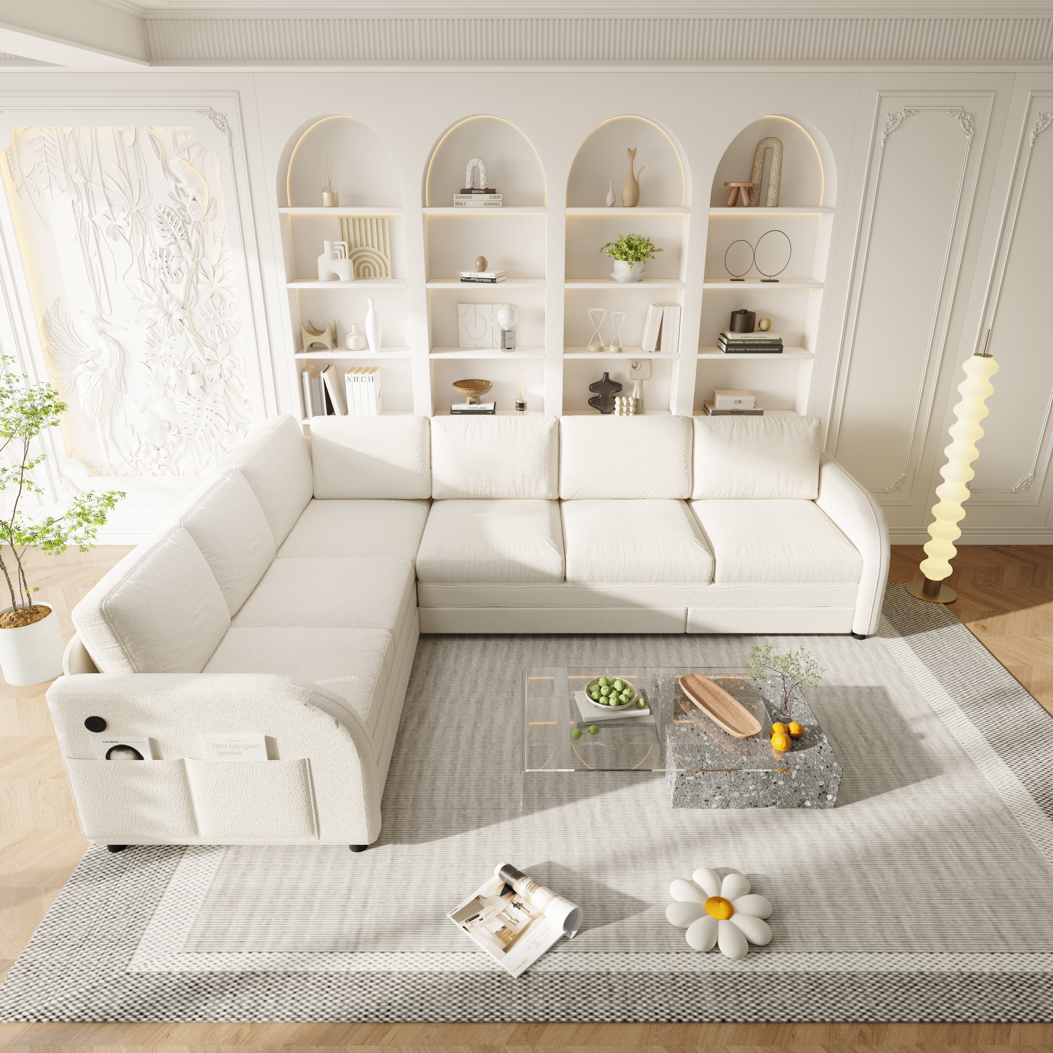 Marietta 115" Teddy L-Shaped Sleeper Sectional Sofa with California King-Size Sleeper and USB Port