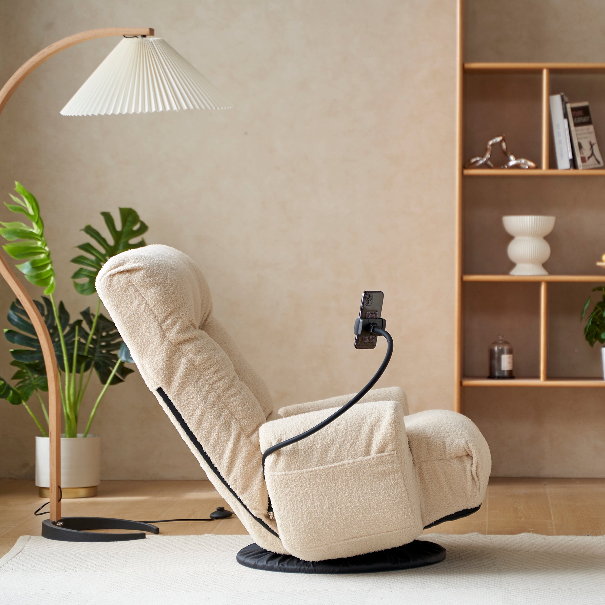 Basin Modern Swivel Recliner Lounge Chair with Phone Holder, Beige