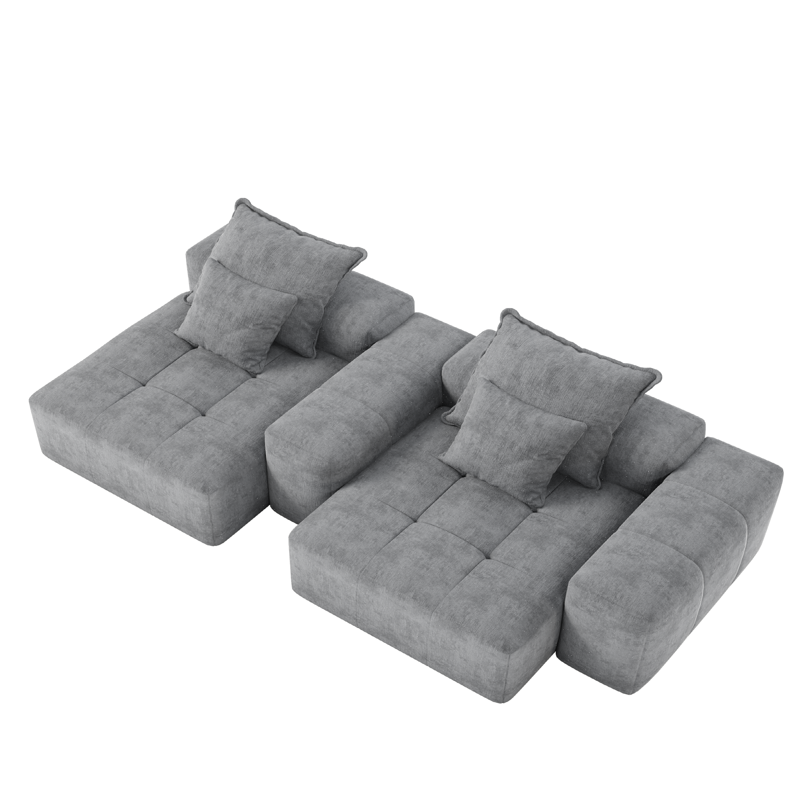 Denver 113" Oversized Chenille Tufted Modular Sectional Sofa with 4 Pillows and 2 Chaise Lounges