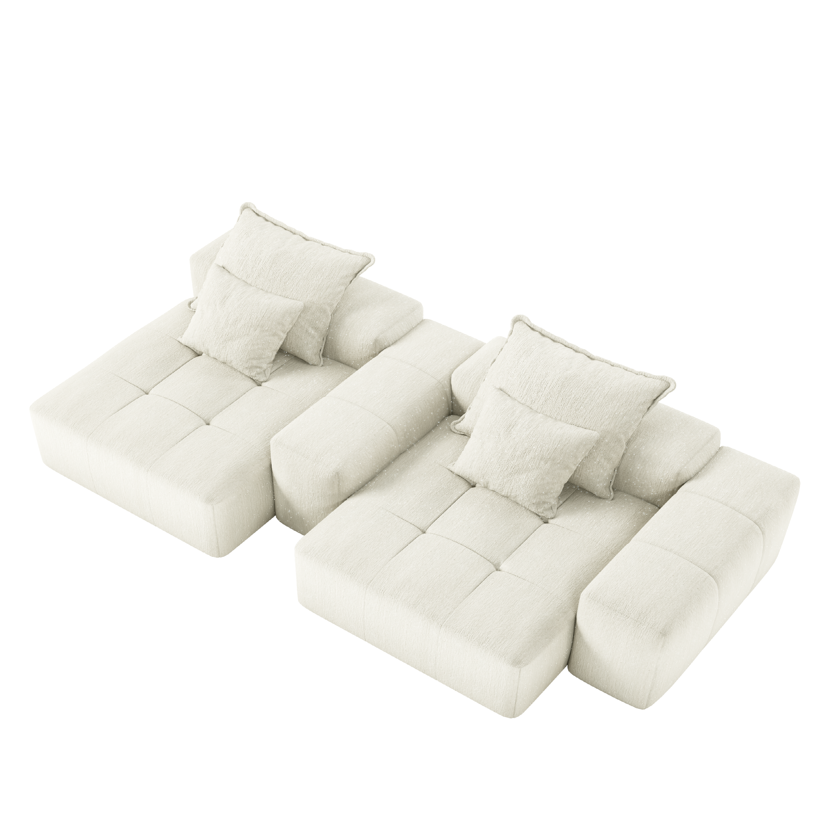 Denver 113" Oversized Chenille Tufted Modular Sectional Sofa with 4 Pillows and 2 Chaise Lounges