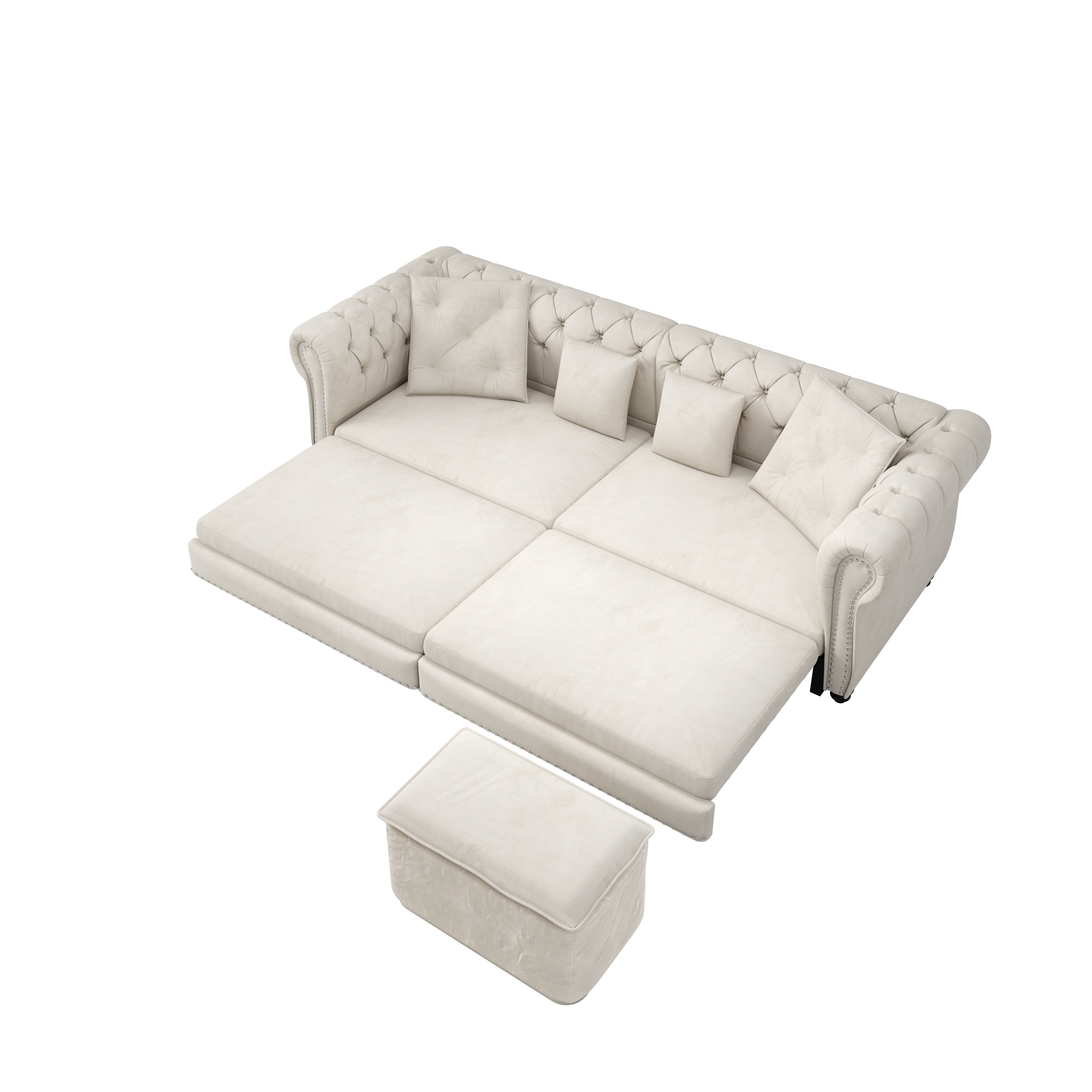 Billings 89" Velvet Chesterfield Pull-Out Sleeper Sofa Bed with Movable Ottoman