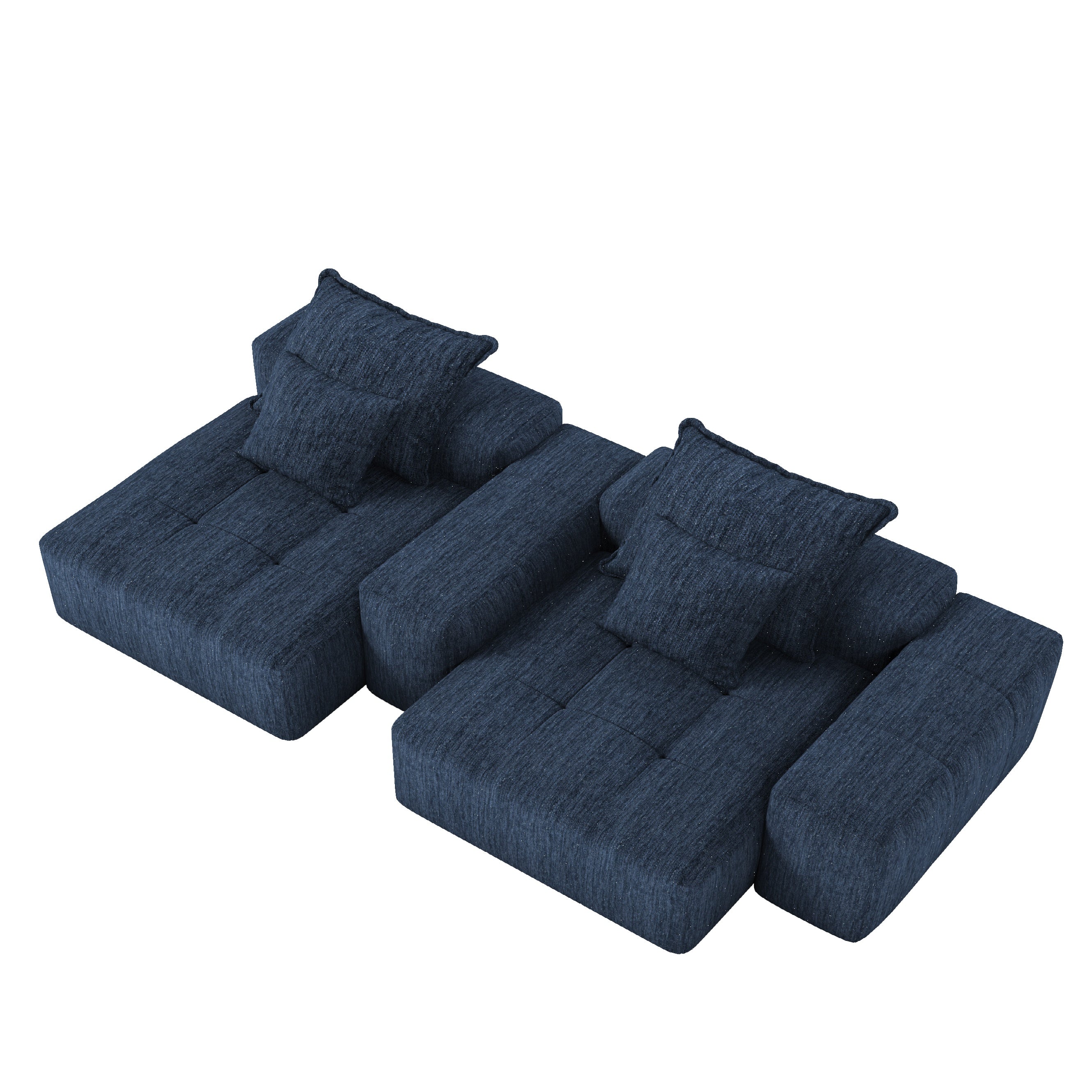 Denver 113" Oversized Chenille Tufted Modular Sectional Sofa with 4 Pillows and 2 Chaise Lounges