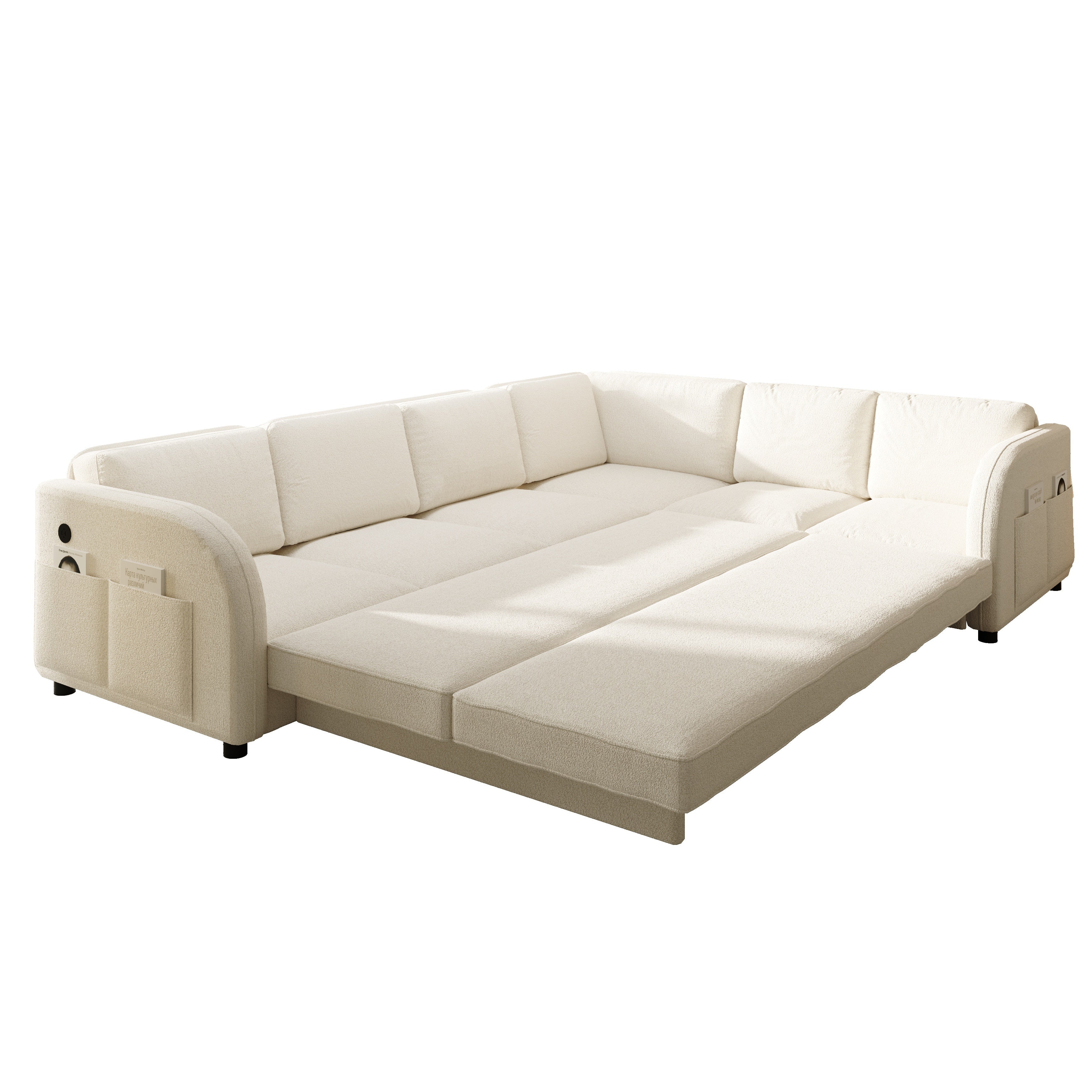 Marietta 115" Teddy L-Shaped Sleeper Sectional Sofa with California King-Size Sleeper and USB Port