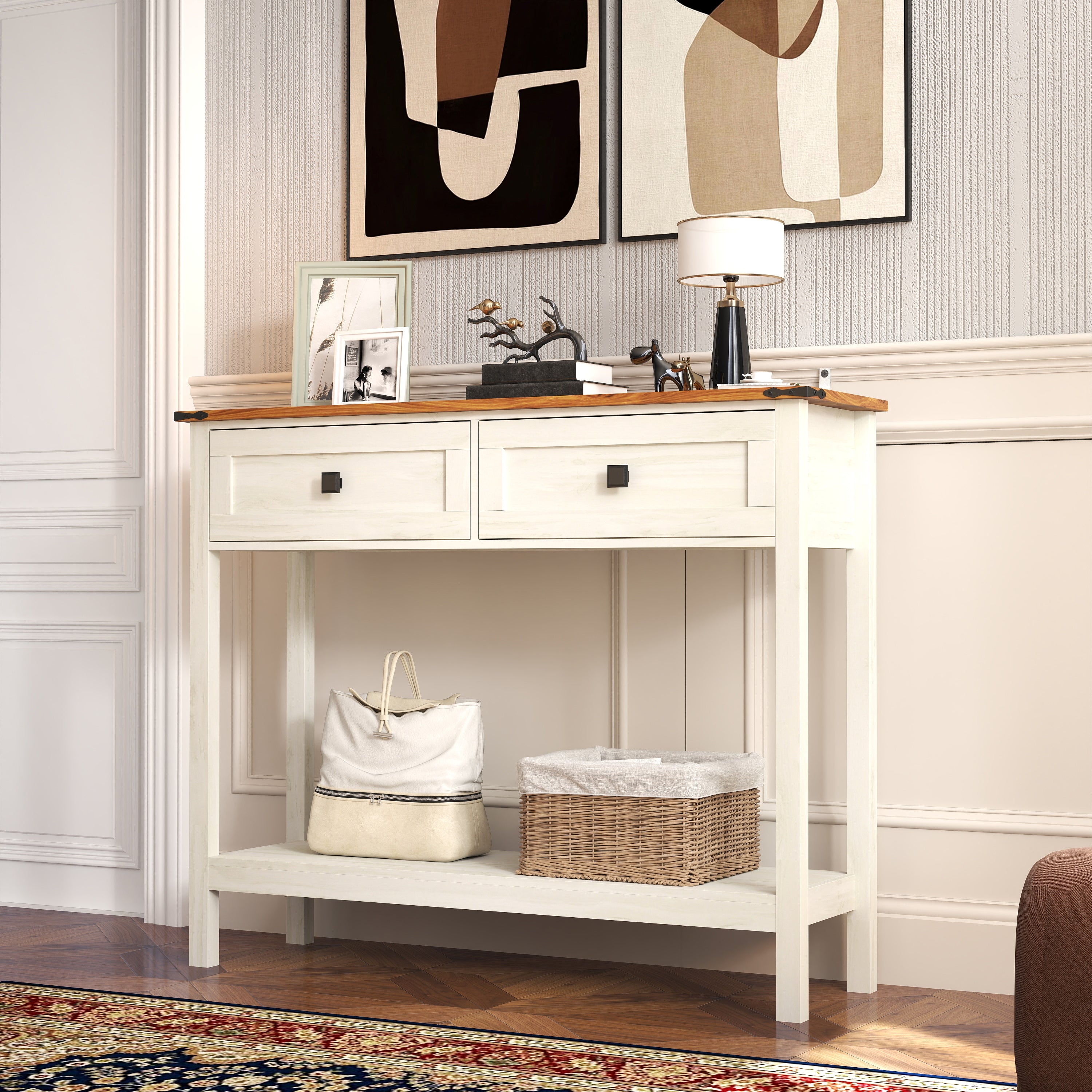 Elmwood Rustic Console Table with 2 Draw