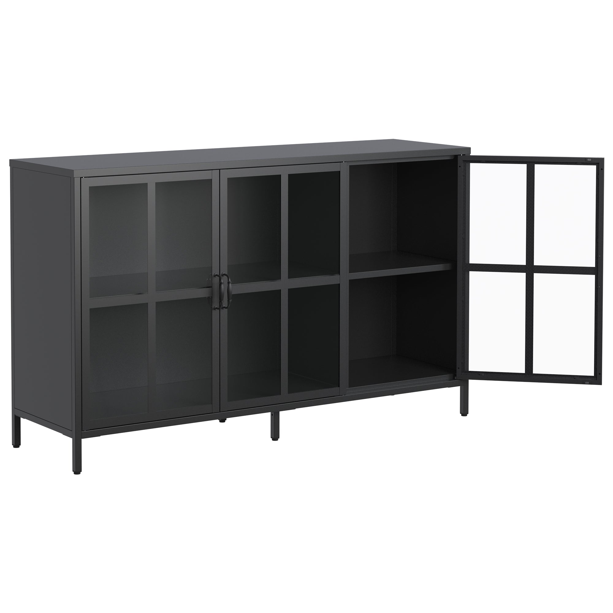 Andes Glass Doors Sideboard Storage Cabinet, Black